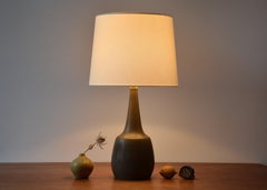 Danish Palshus Tall Table Lamp Khaki Green Haresfur Glaze, Midcentury 1960s