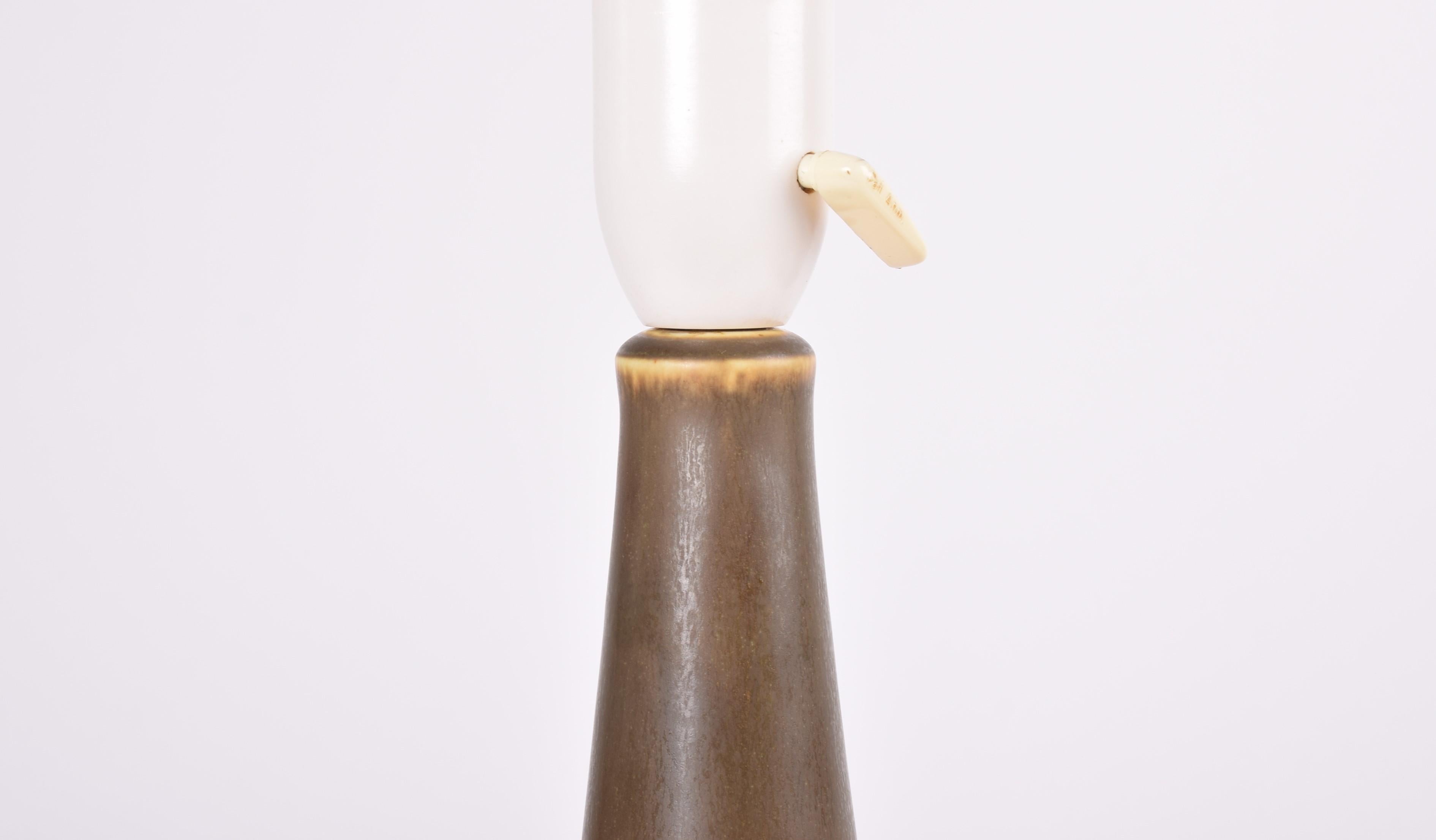 Ceramic Danish Palshus Tall Table Lamp Khaki Green Haresfur Glaze, Midcentury 1960s For Sale
