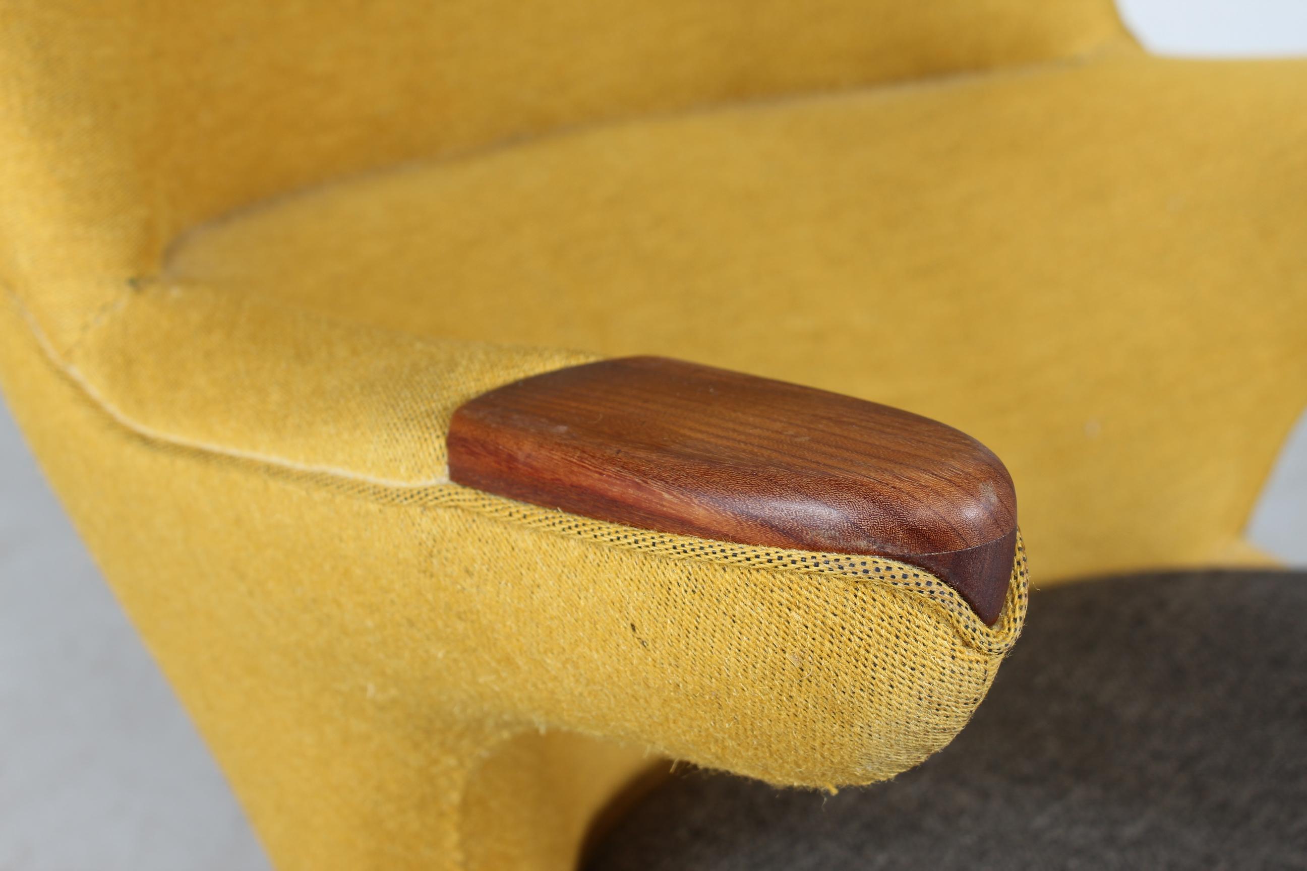 Woodwork Danish Papa Bear Chair of Teak and Warm Yellow Wool, 1950s For Sale