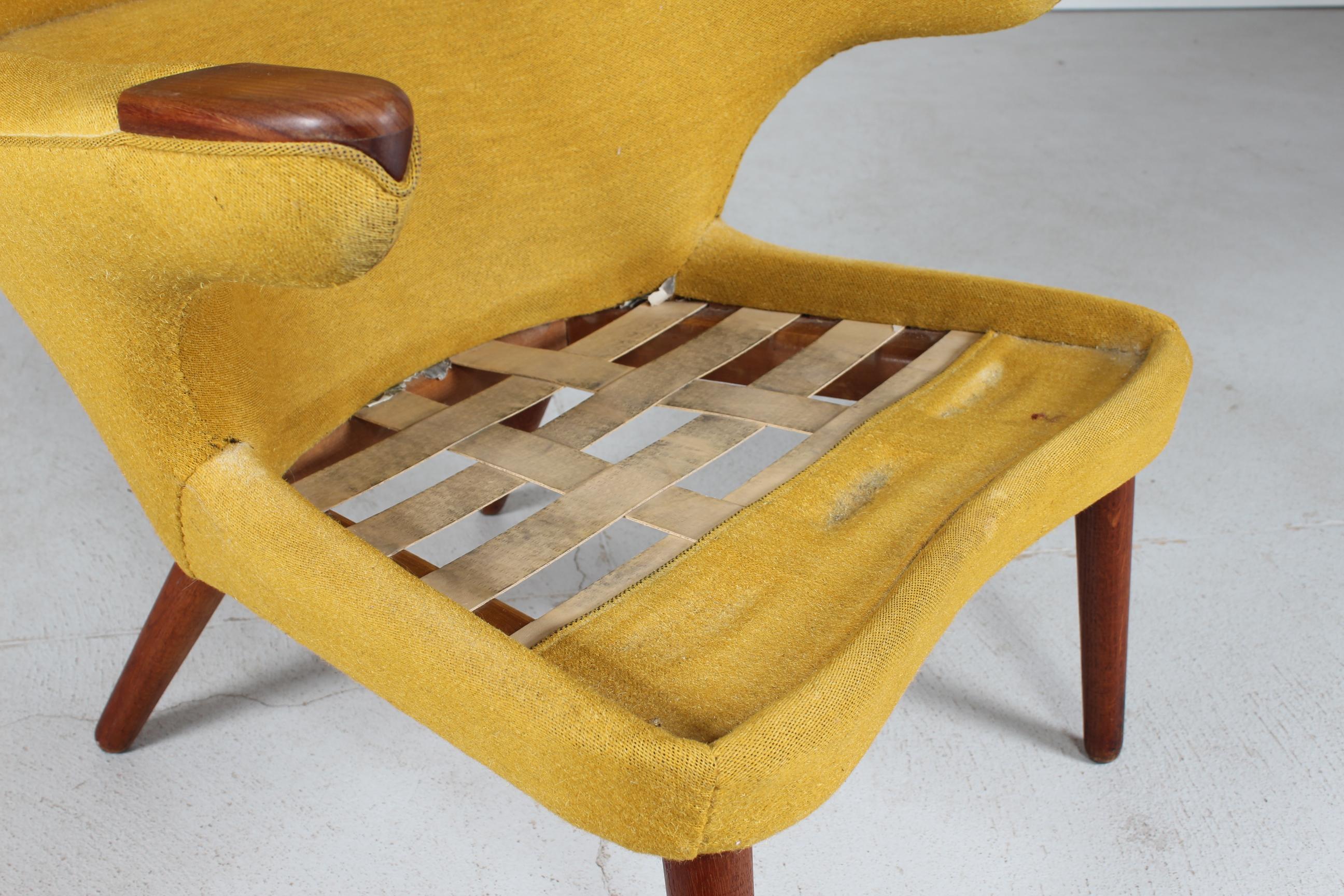 Mid-20th Century Danish Papa Bear Chair of Teak and Warm Yellow Wool, 1950s For Sale