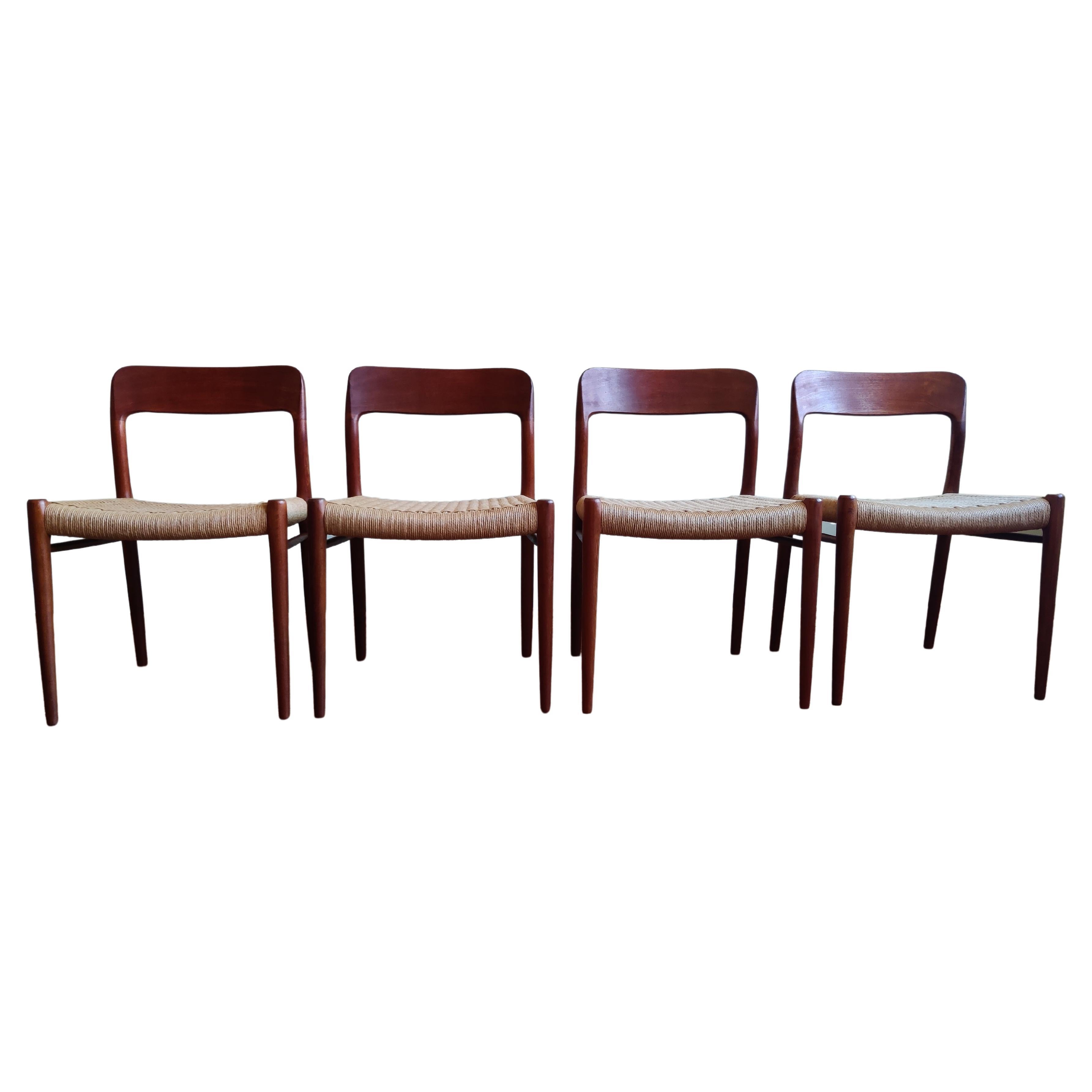 Danish Papercord Dining Chairs by Niels Otto Mølller, Set of 4 For Sale