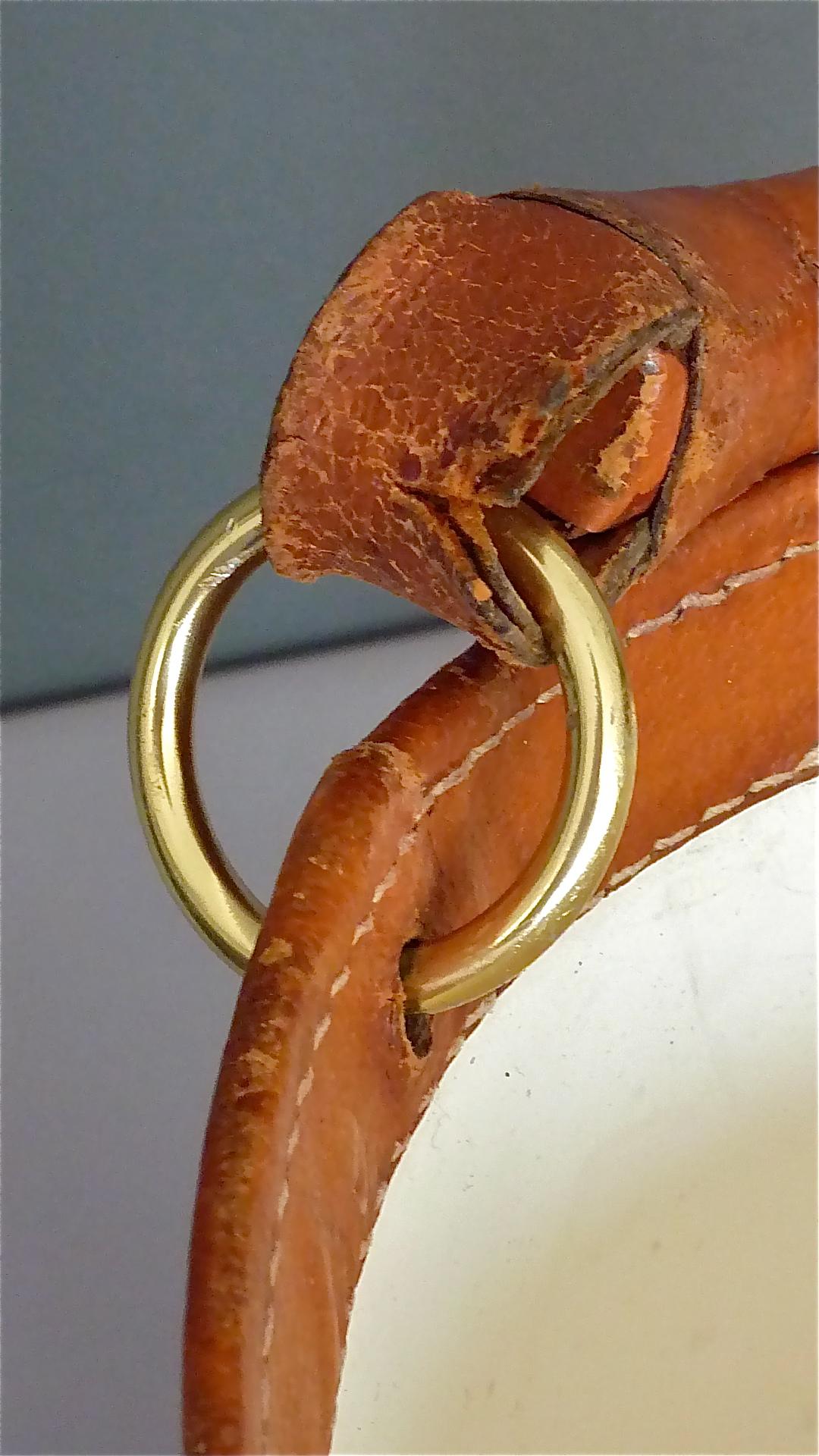 Danish Patinated Leather Brass Paper Basket Bin by Illums Bolighus, Auböck Style 5