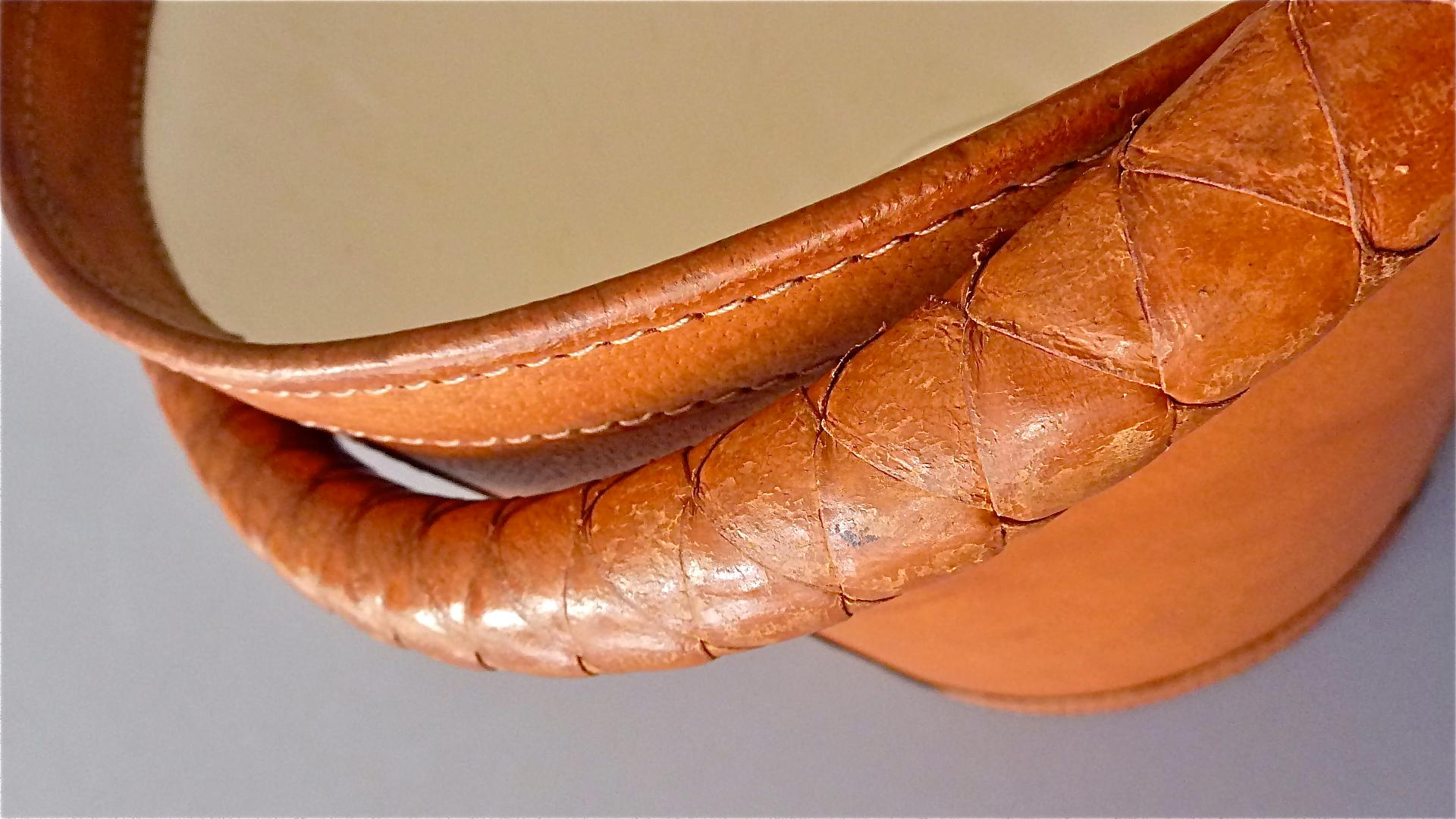 Danish Patinated Leather Brass Paper Basket Bin by Illums Bolighus, Auböck Style 6