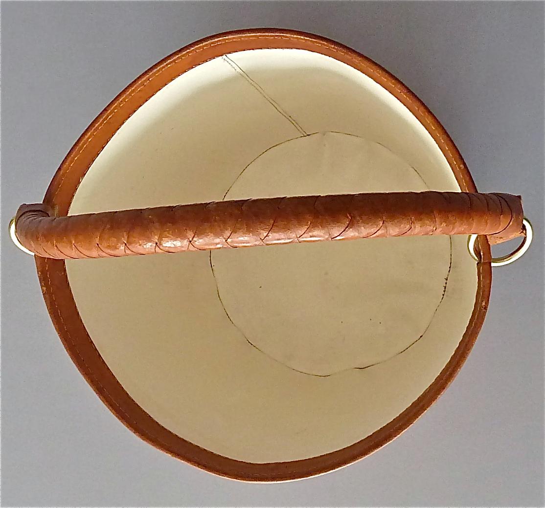 Danish Patinated Leather Brass Paper Basket Bin by Illums Bolighus, Auböck Style 7