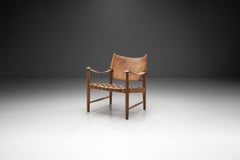 Danish Patinated Leather Safari Chair, Denmark, ca 1960s