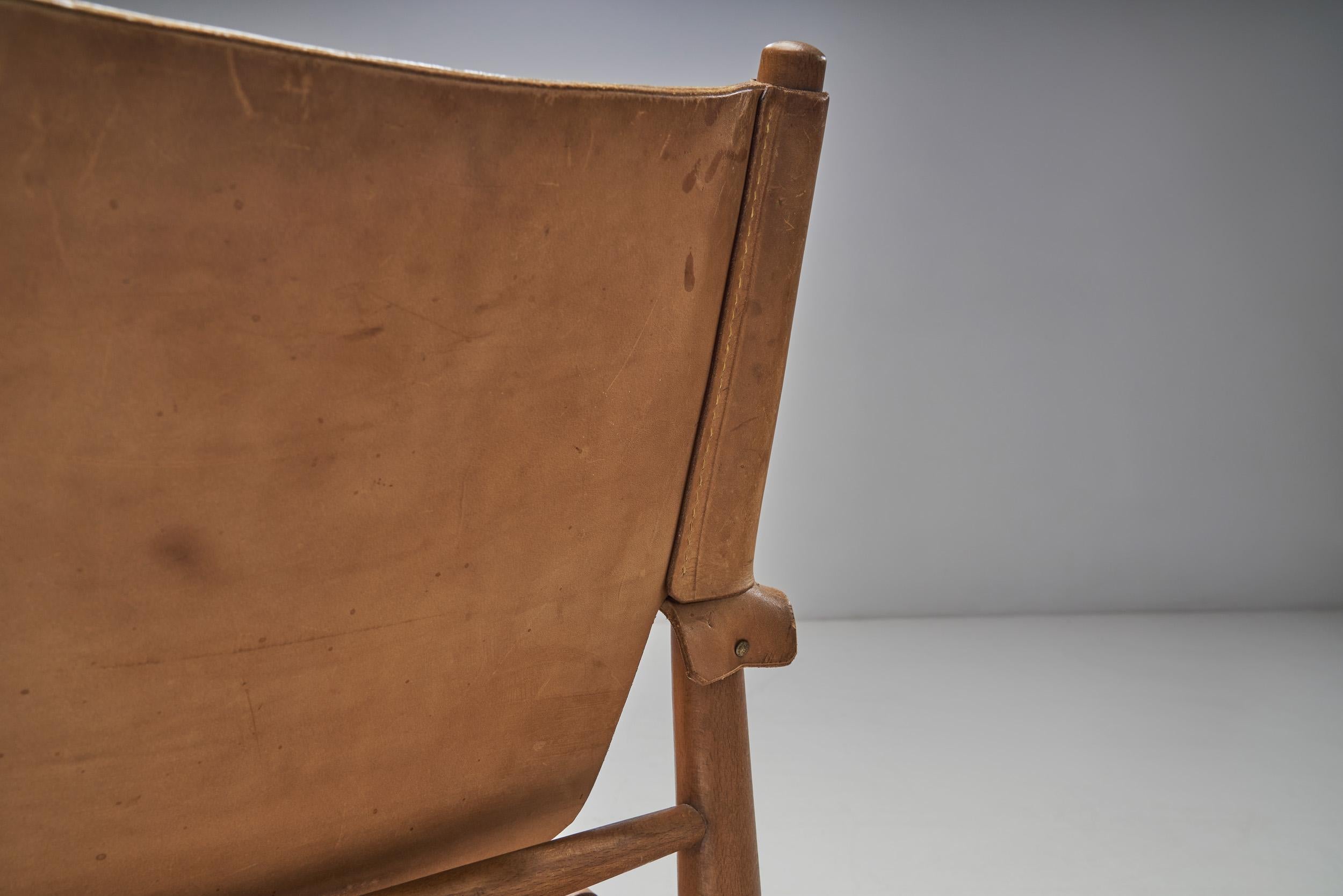 20th Century Danish Patinated Leather Safari Chair, Denmark, ca 1960s For Sale