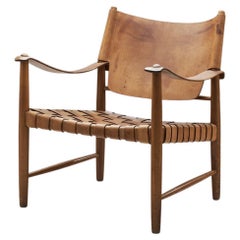 Retro Danish Patinated Leather Safari Chair, Denmark, ca 1960s