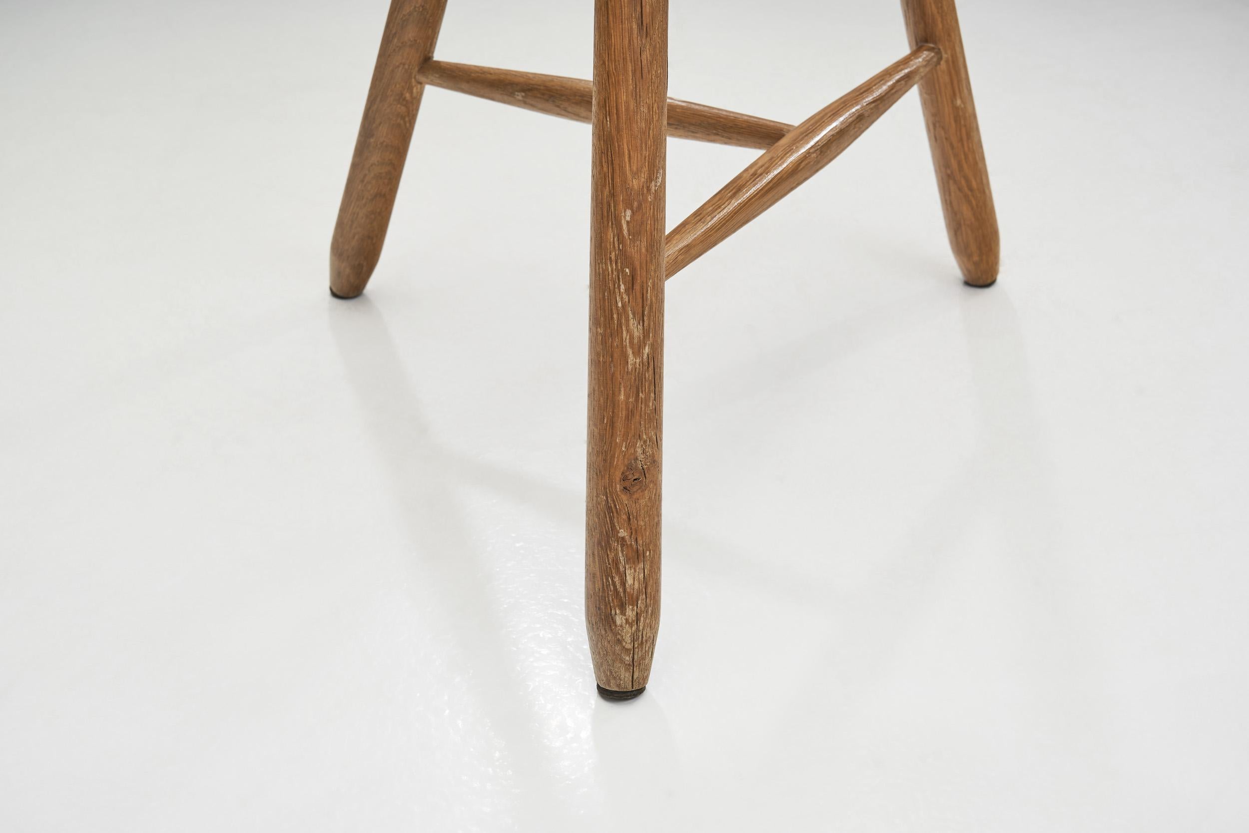 Danish Patinated Oak Tripod Stool, Denmark, ca 1940s For Sale 8