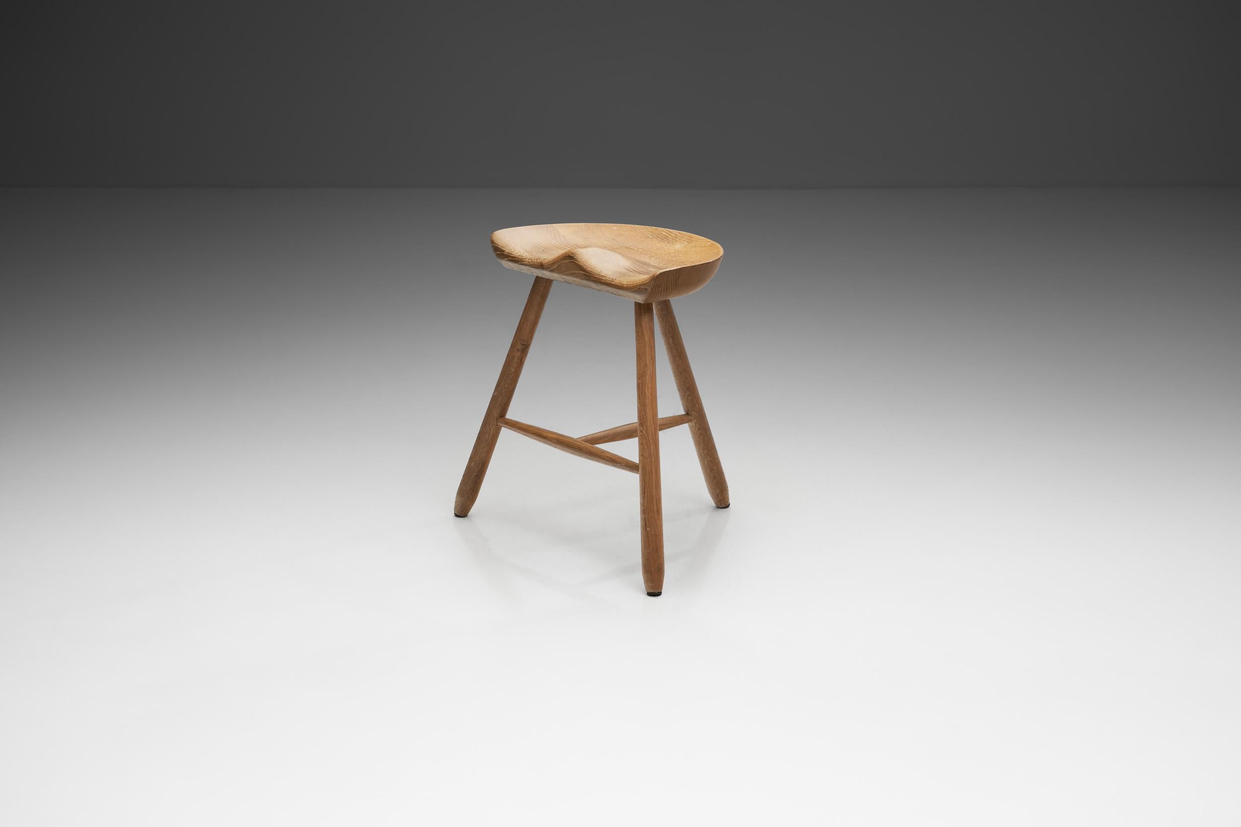 Functional design is the evident guiding principle of many Scandinavian pieces from the early mid-century, and there is hardly a better example than this oak stool. In earlier days, similar “shoemaker” stools were often used in the home for informal