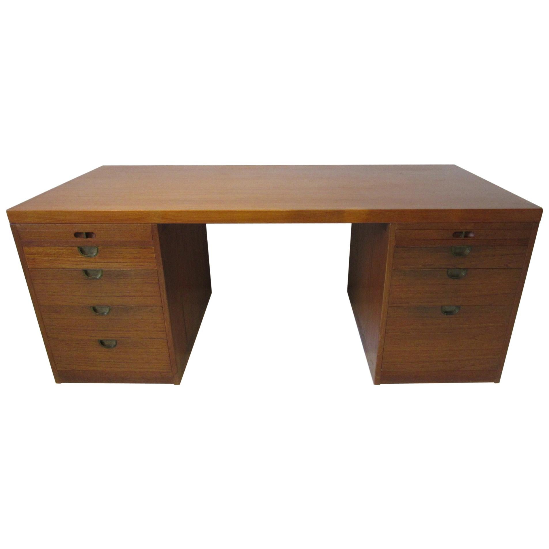 Danish Pedestal Teak Desk by Borge Mogensen for Illums Bolighus