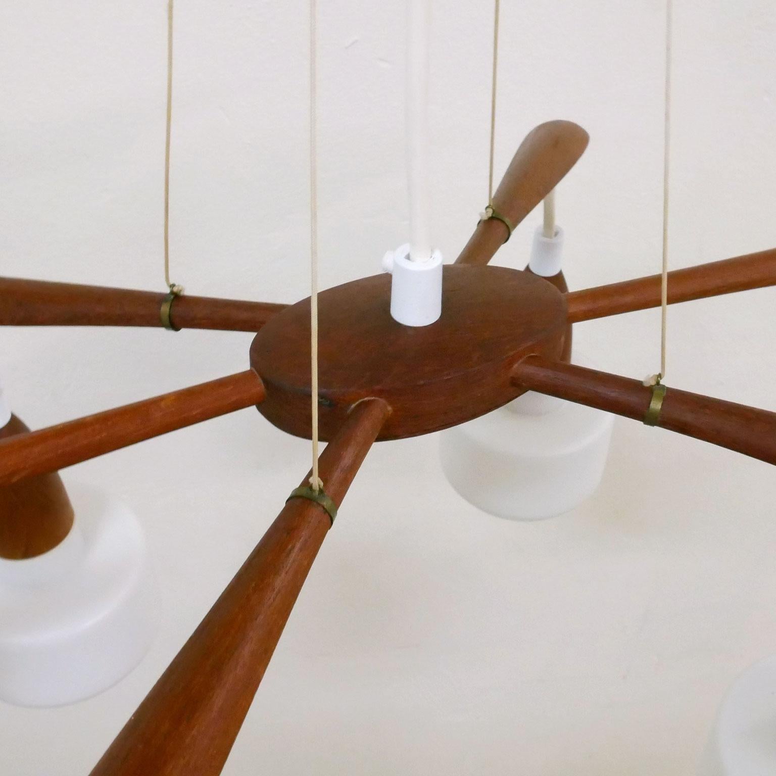 Danish Pendant Lamp, Opaline Glass and Teak In Good Condition In Borås, SE