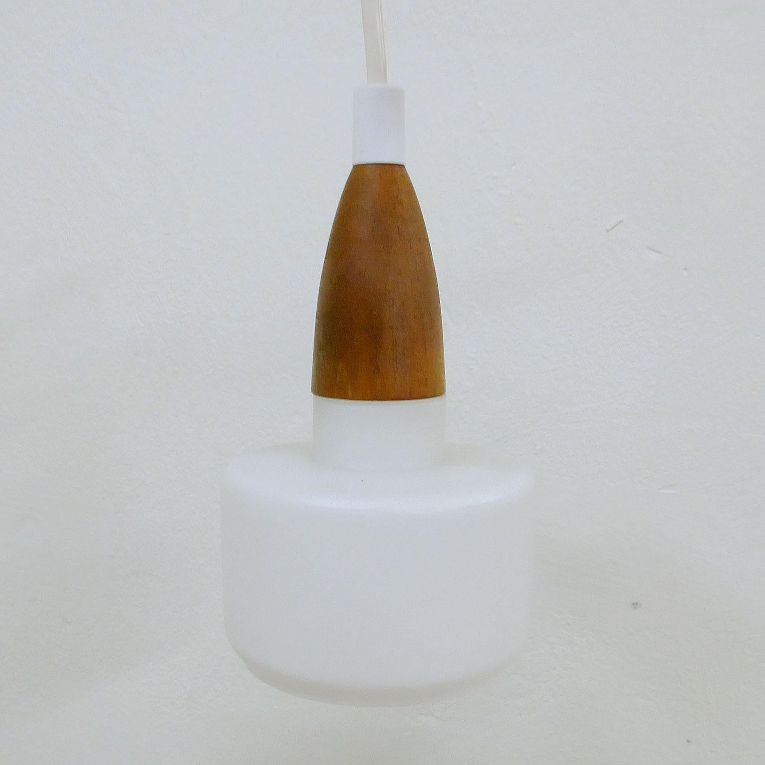 20th Century Danish Pendant Lamp, Opaline Glass and Teak