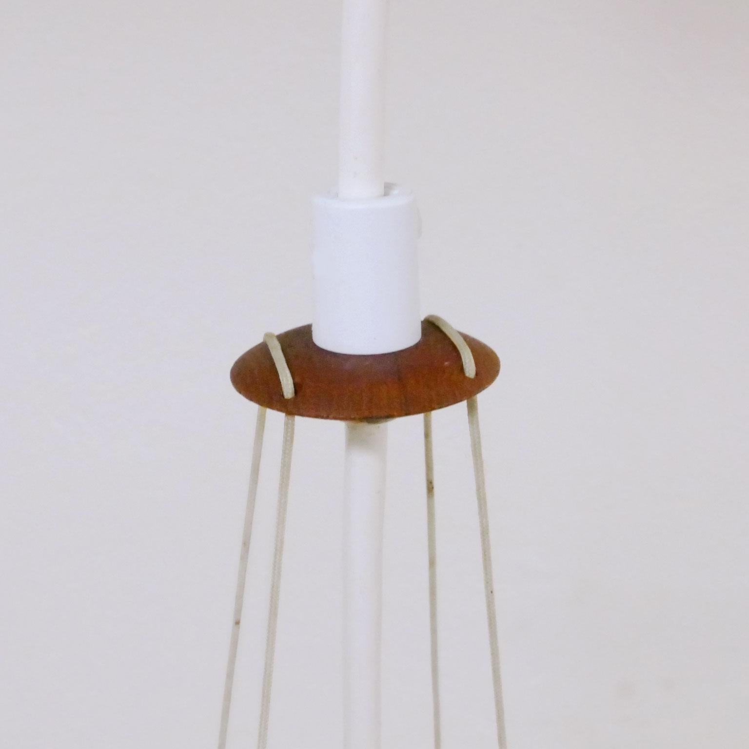 Danish Pendant Lamp, Opaline Glass and Teak 1