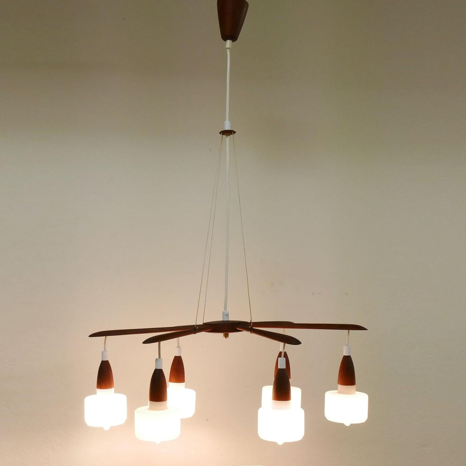 Danish Pendant Lamp, Opaline Glass and Teak 3