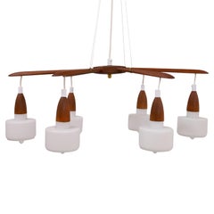 Danish Pendant Lamp, Opaline Glass and Teak