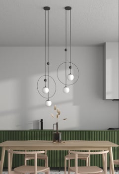 Danish Pendant Lamp, Modern Steel Lighting, Glass Sphere Edition