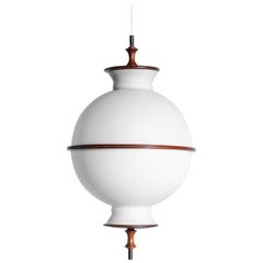 Danish Pendant Light Opaline and Teak, 1960s