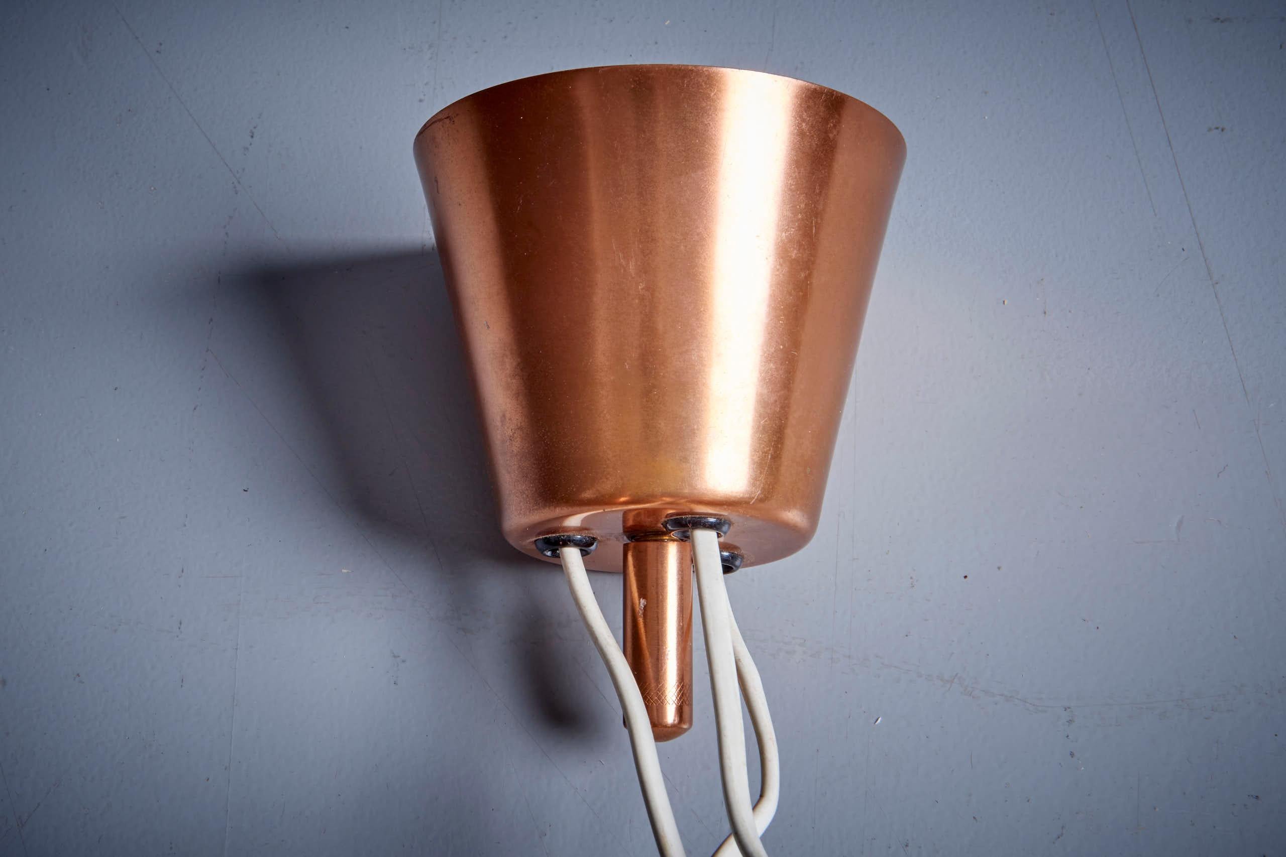 Danish Perforated Copper and Rosewood Caskade Pendant Lamp 1950s 4