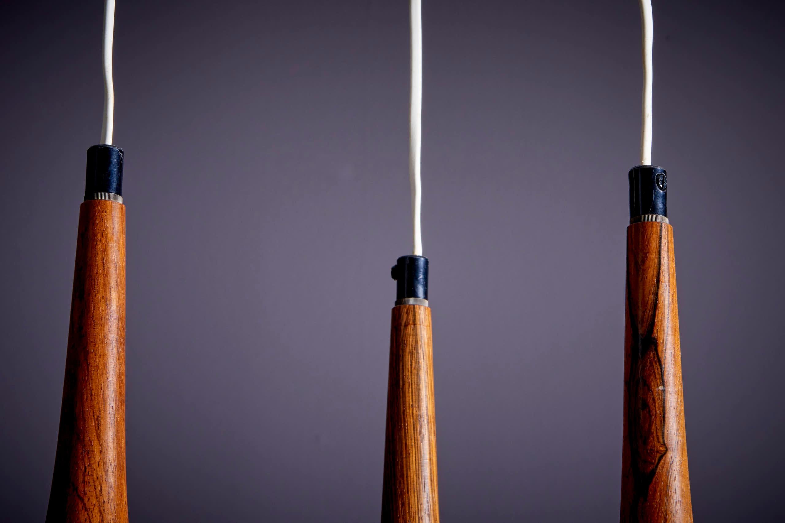 Danish Perforated Copper and Rosewood Caskade Pendant Lamp 1950s 1