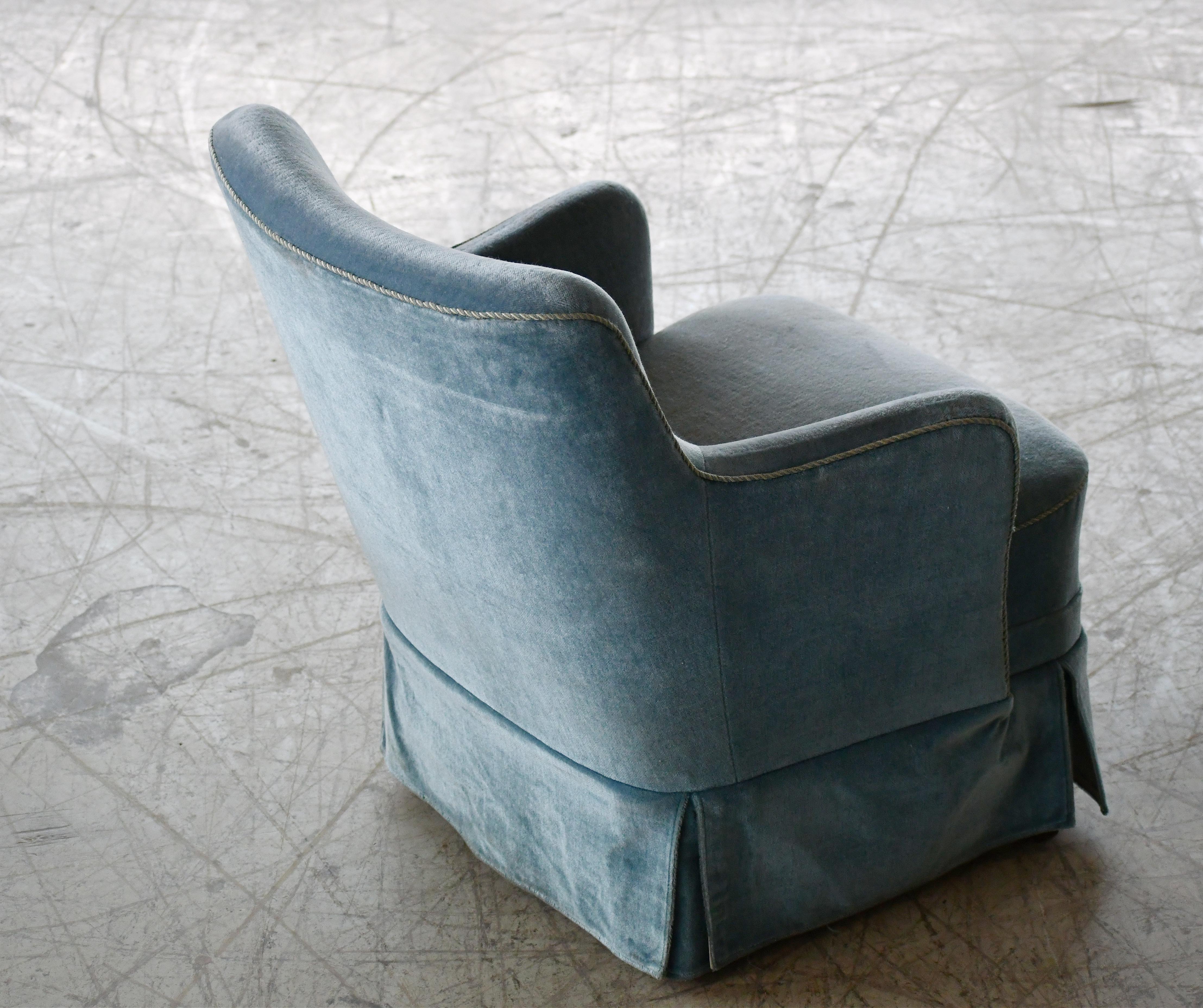 Danish Peter Hvidt Attributed Pair Lounge Chairs in Light Blue Mohair 4