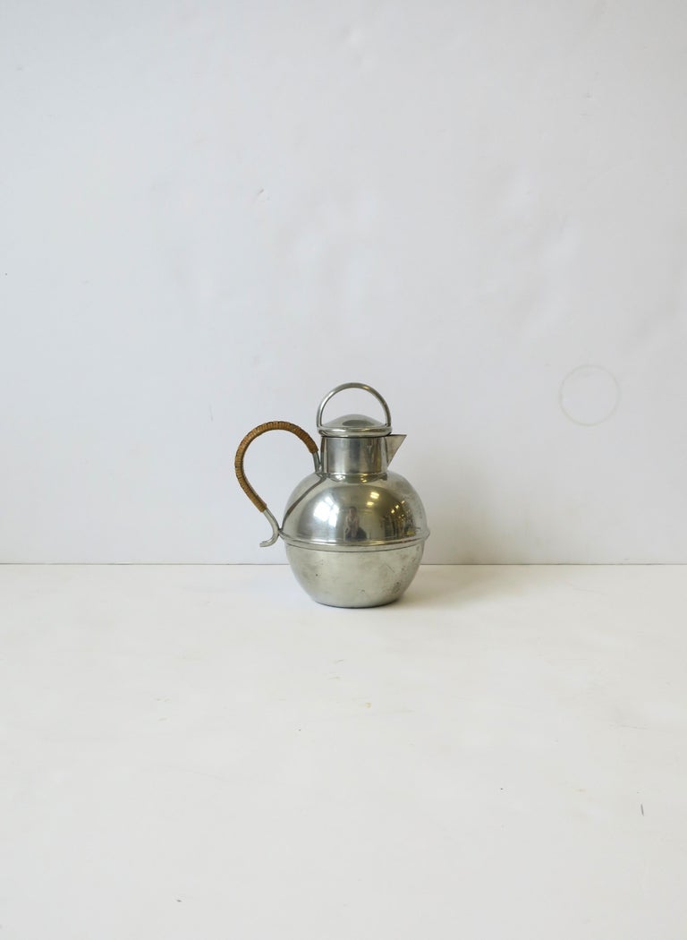 Danish Pewter Pitcher with Wicker Handle For Sale at 1stDibs