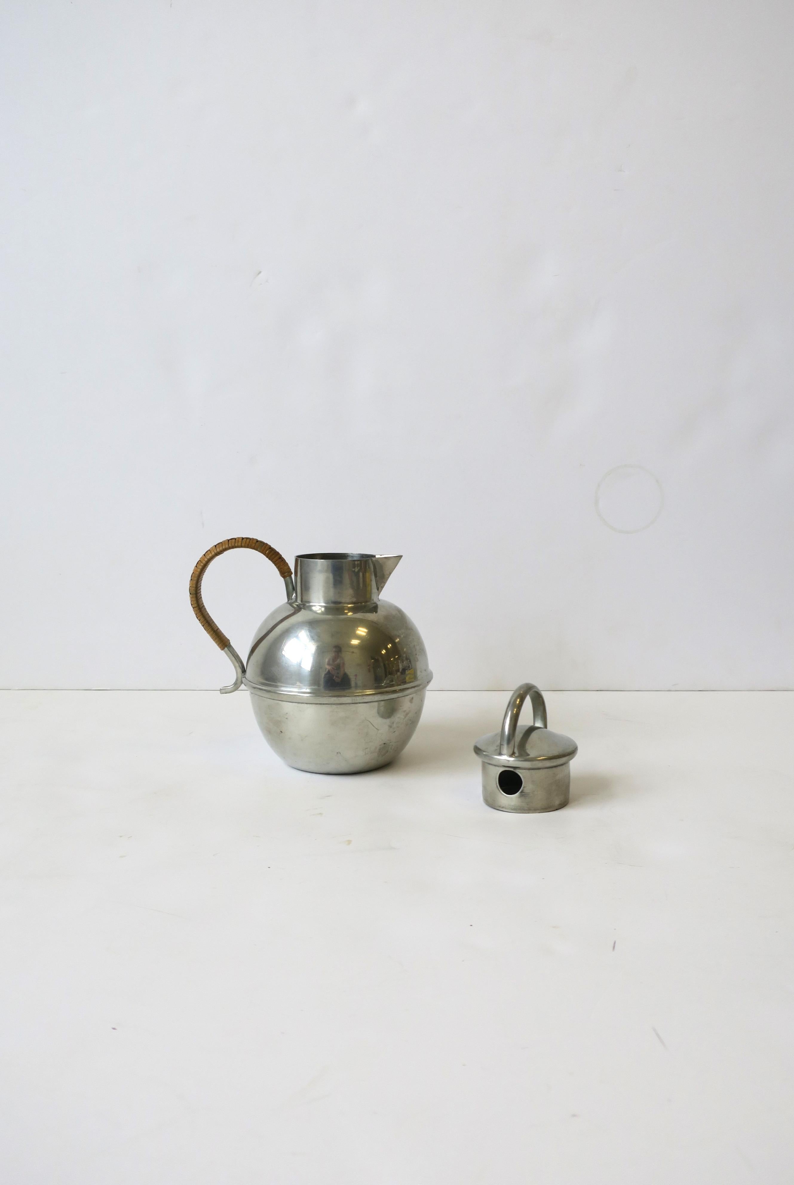 American Danish Pewter Pitcher with Wicker Handle