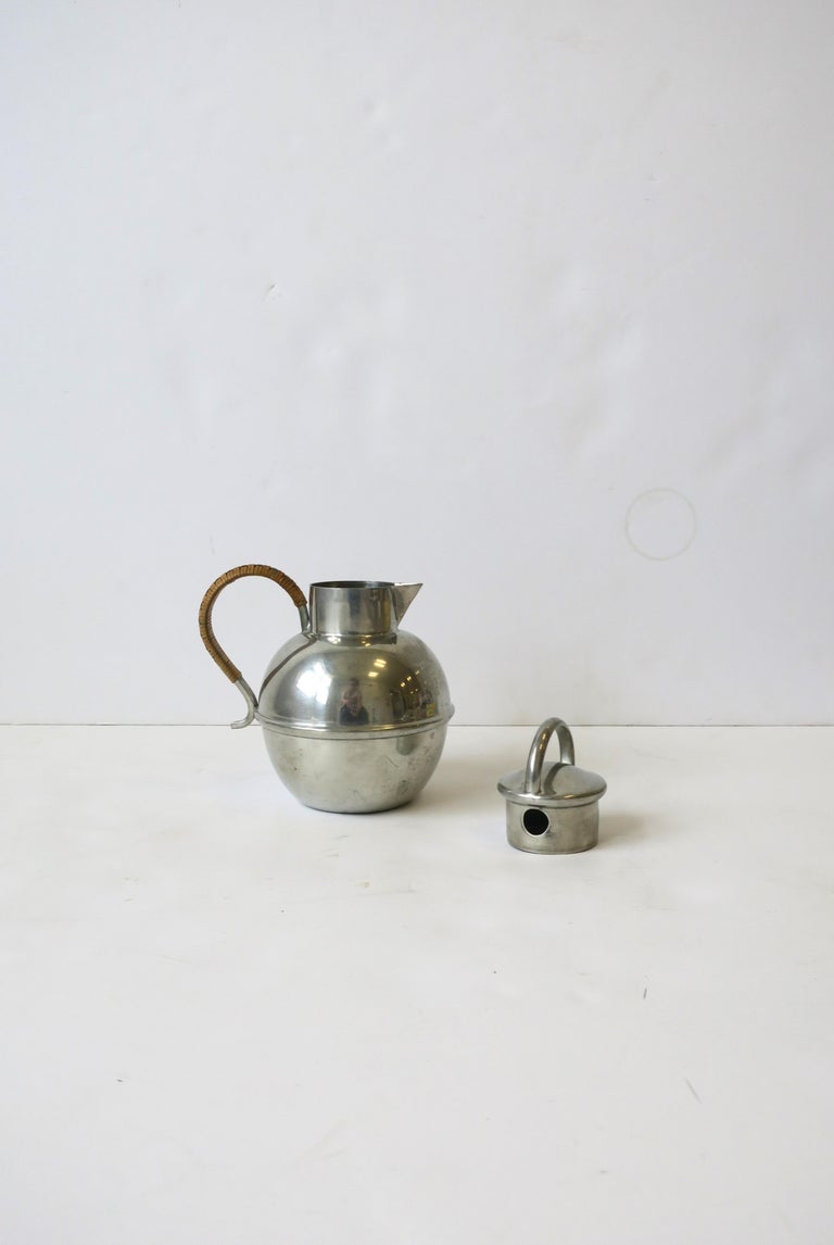 Danish Pewter Pitcher with Wicker Handle For Sale at 1stDibs