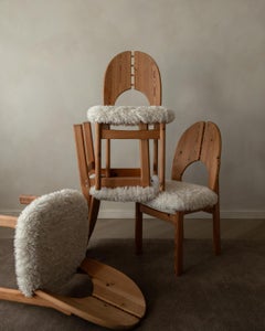 Danish Pine Dining Chairs in The Style of Niels Koefoed Faux Sheepskin, 1970s