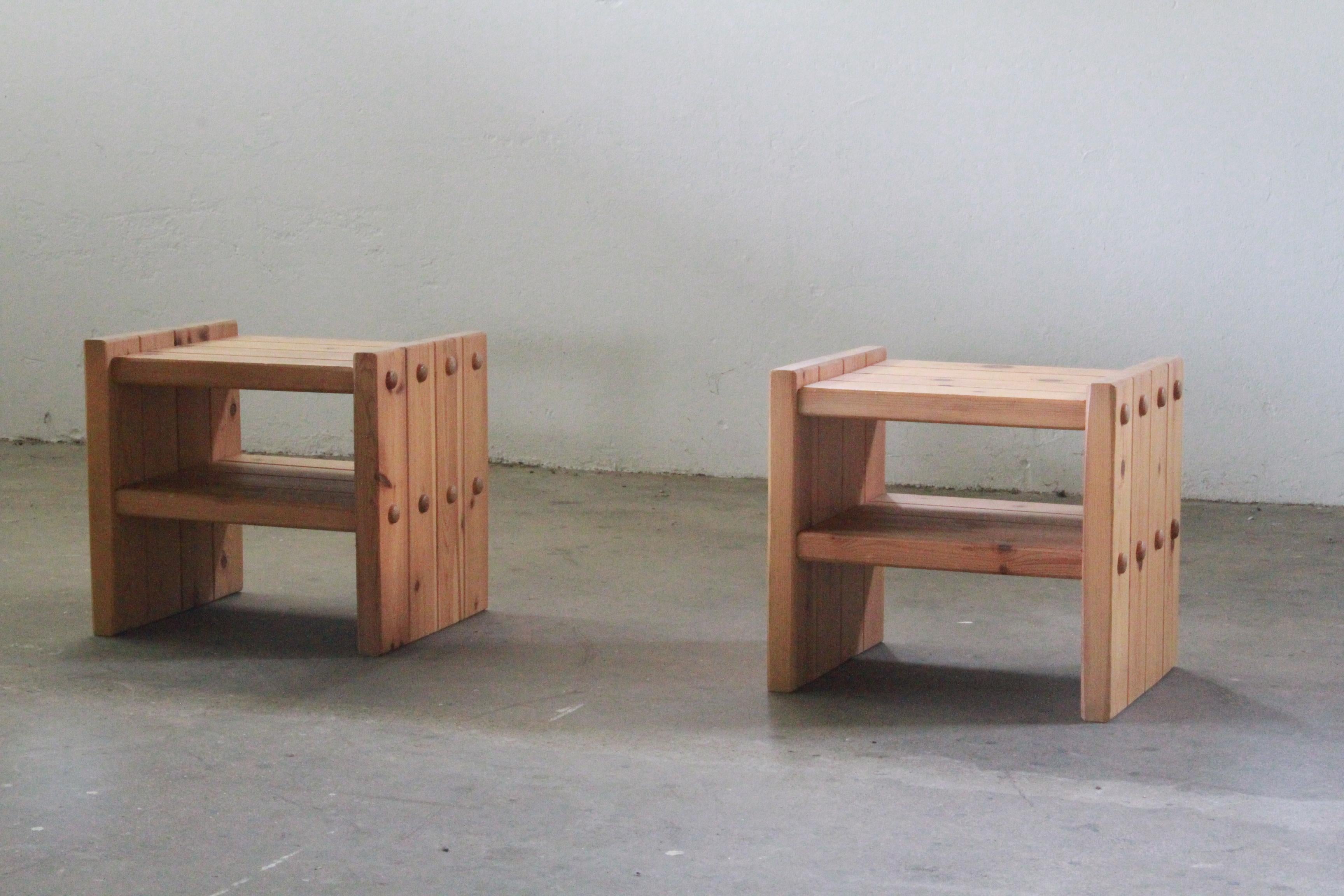 Danish Pine Nightstands, 1970s, bedside table 6