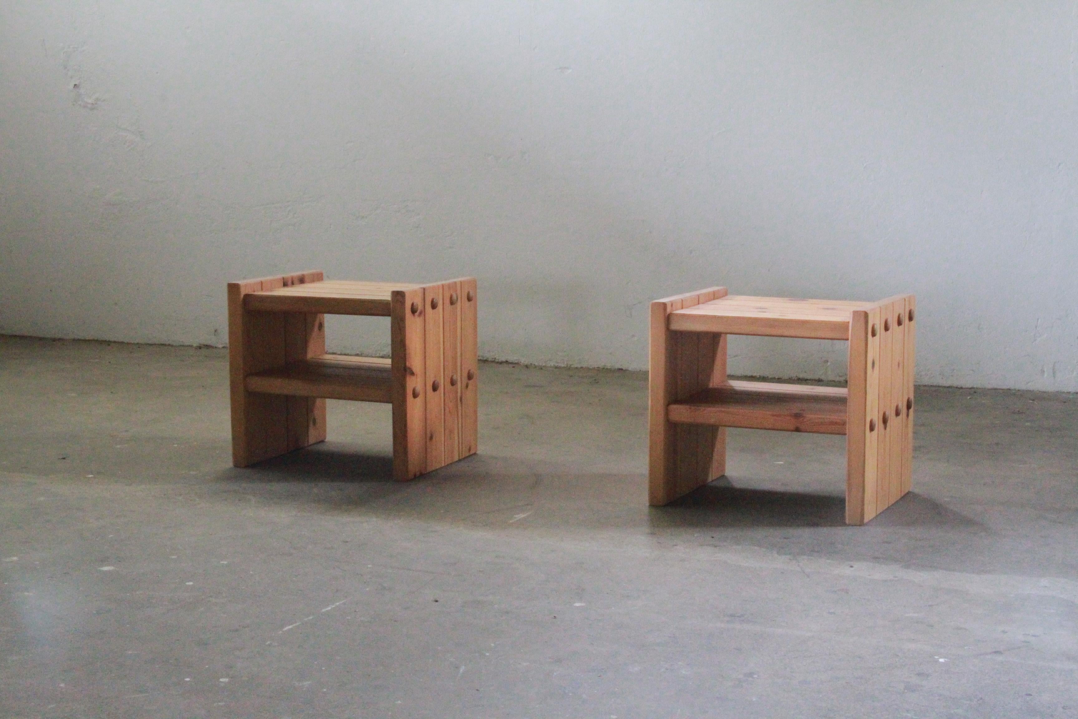 Danish Pine Nightstands, 1970s, bedside table 7