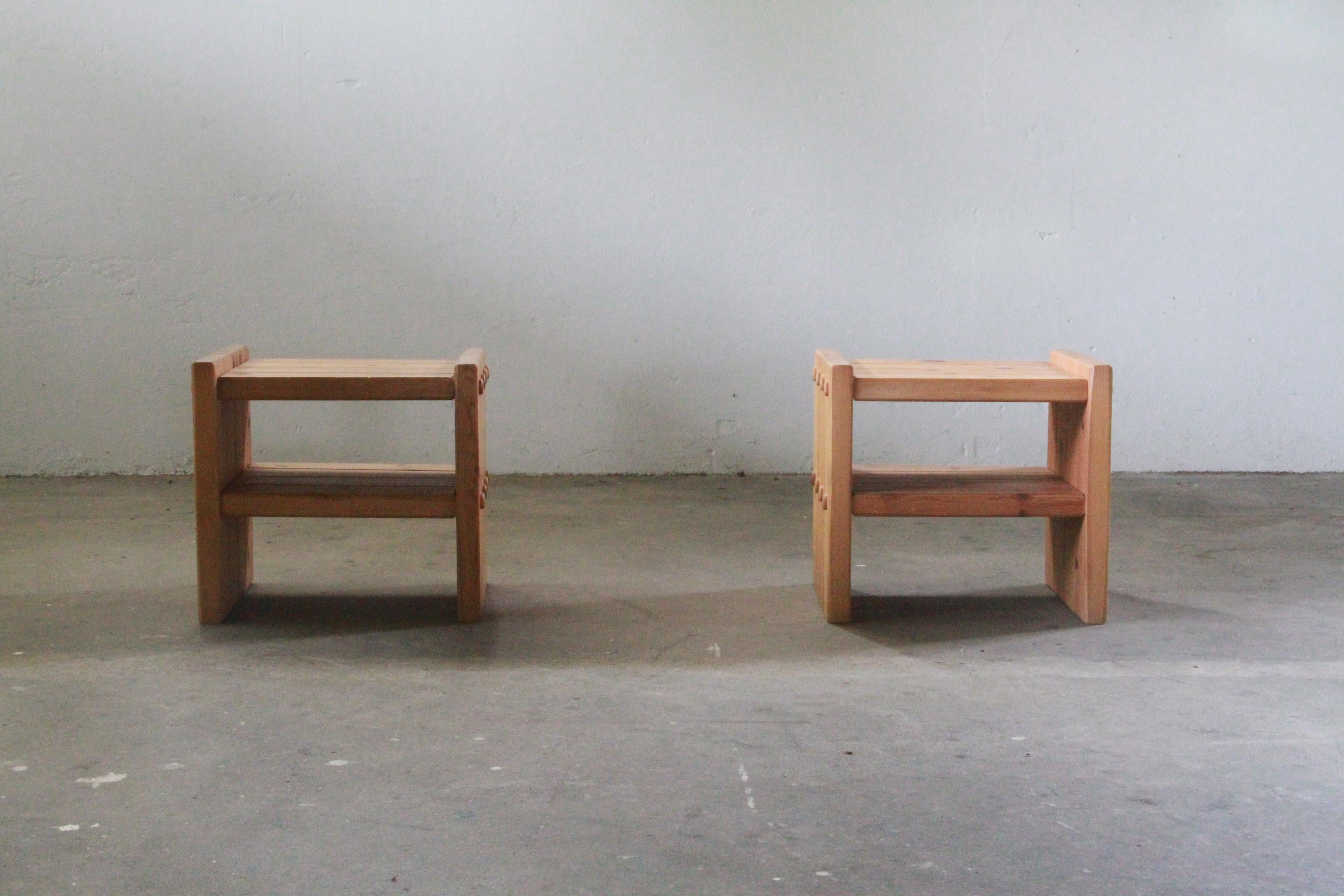 Danish Pine Nightstands, 1970s, bedside table 8