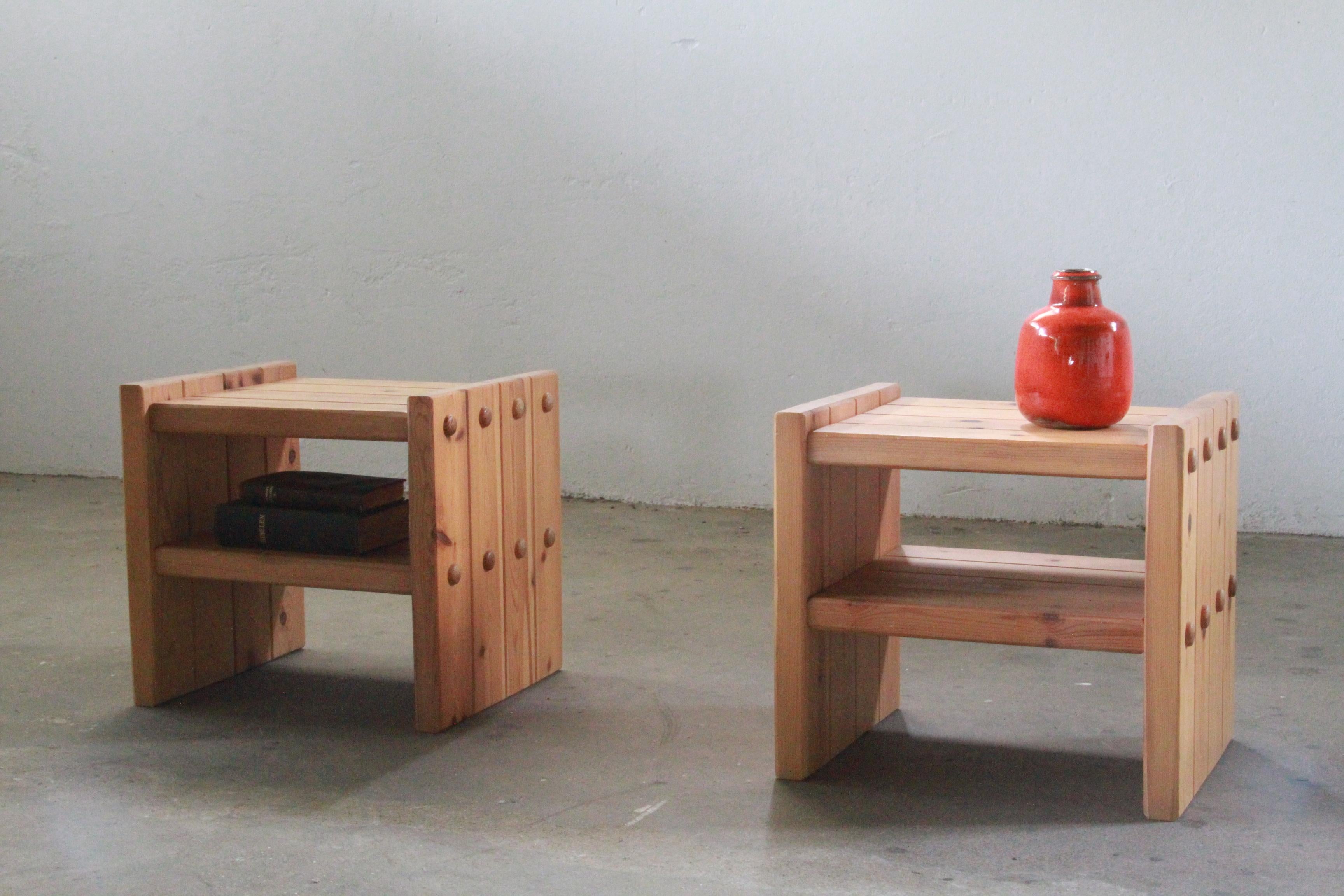 Danish Pine Nightstands, 1970s, bedside table 9