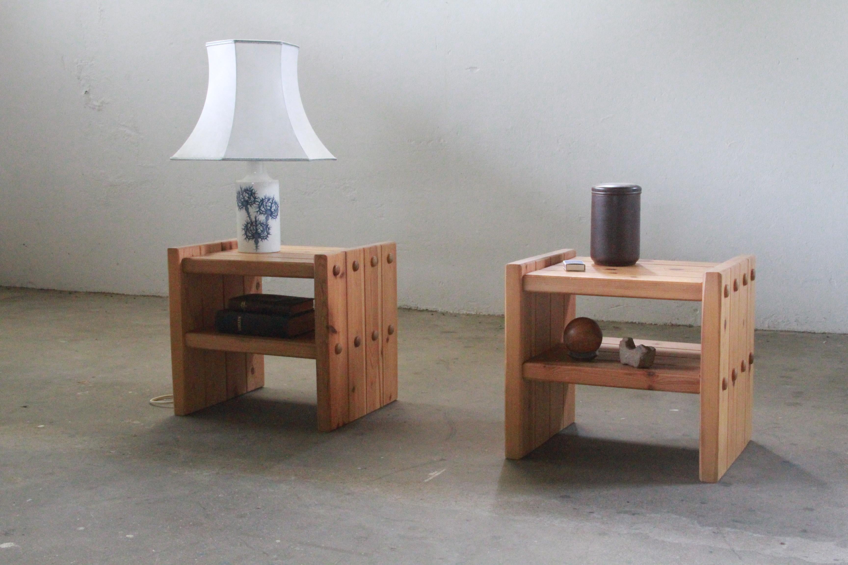 Danish Pine Nightstands, 1970s, bedside table 10