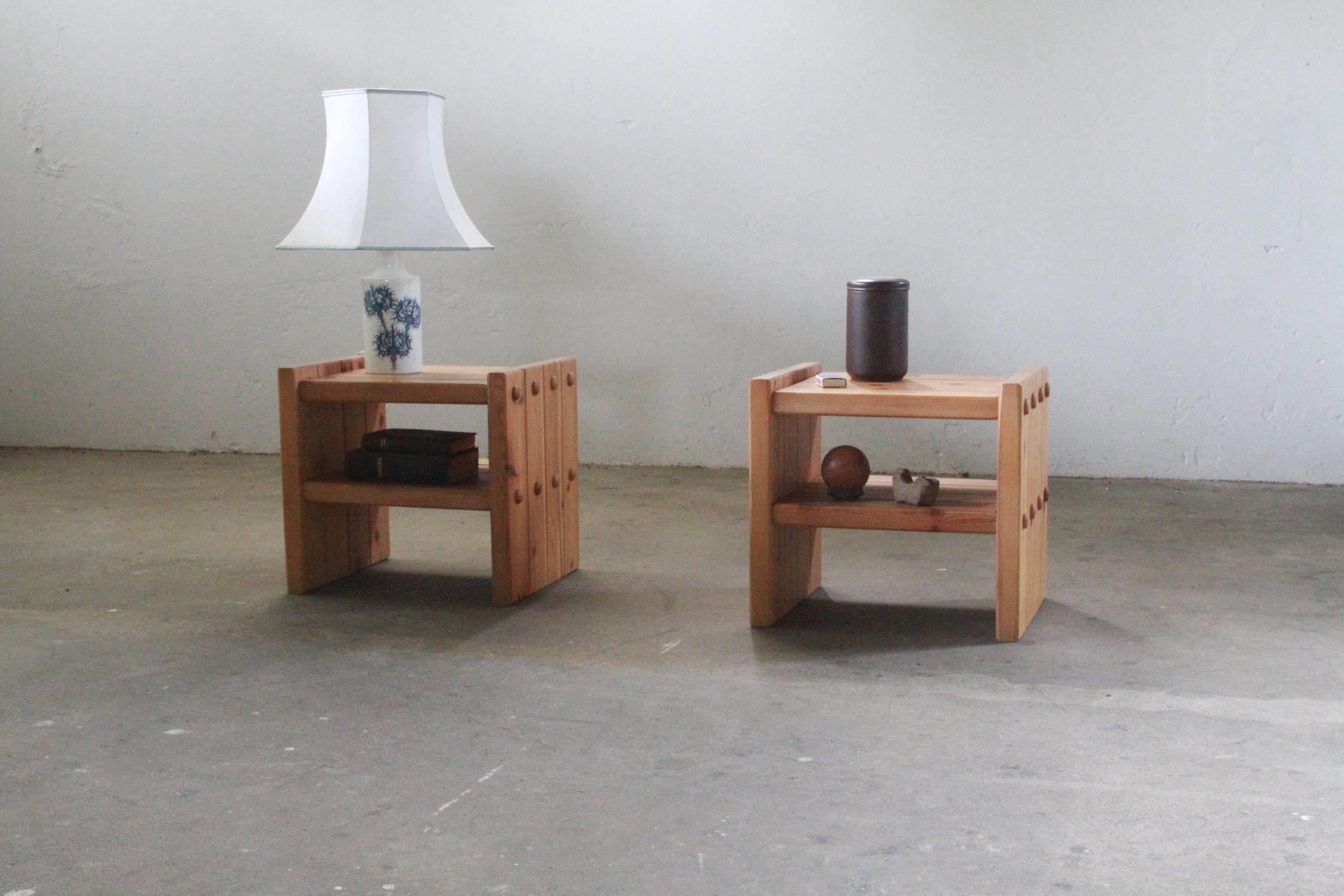 Danish Pine Nightstands, 1970s, bedside table 11
