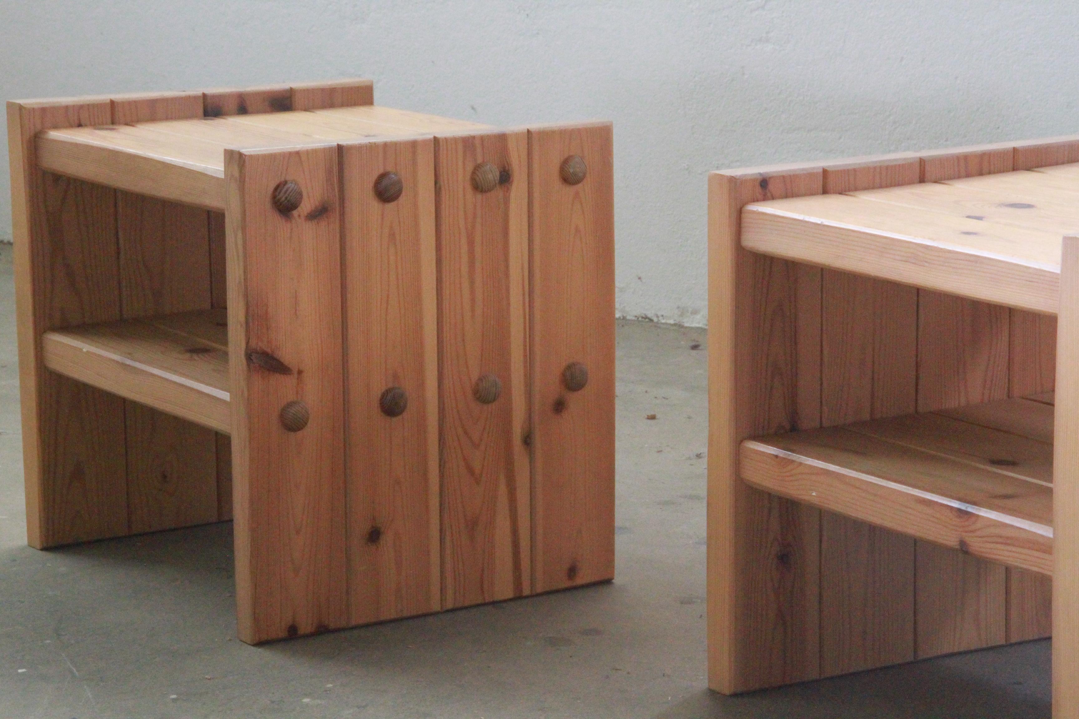 Danish Pine Nightstands, 1970s, bedside table 2