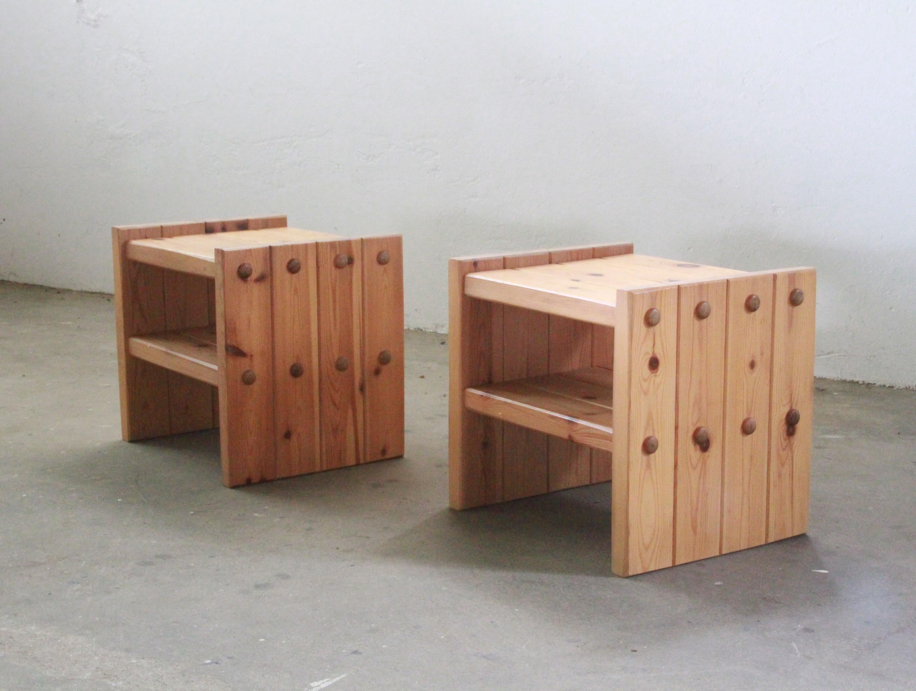 Danish Pine Nightstands, 1970s, bedside table 3