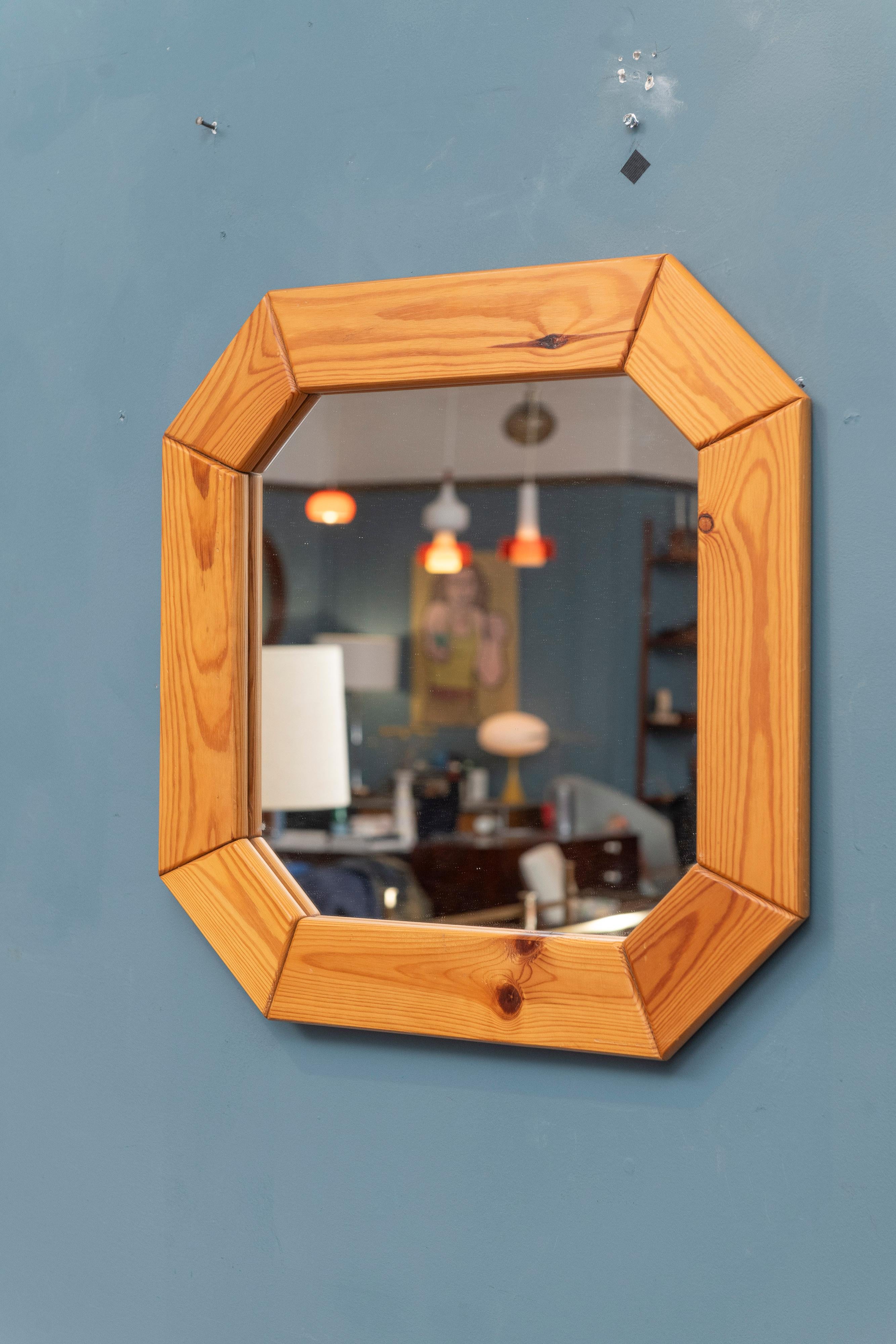 Danish Pine Octagonal wall Mirror For Sale 1