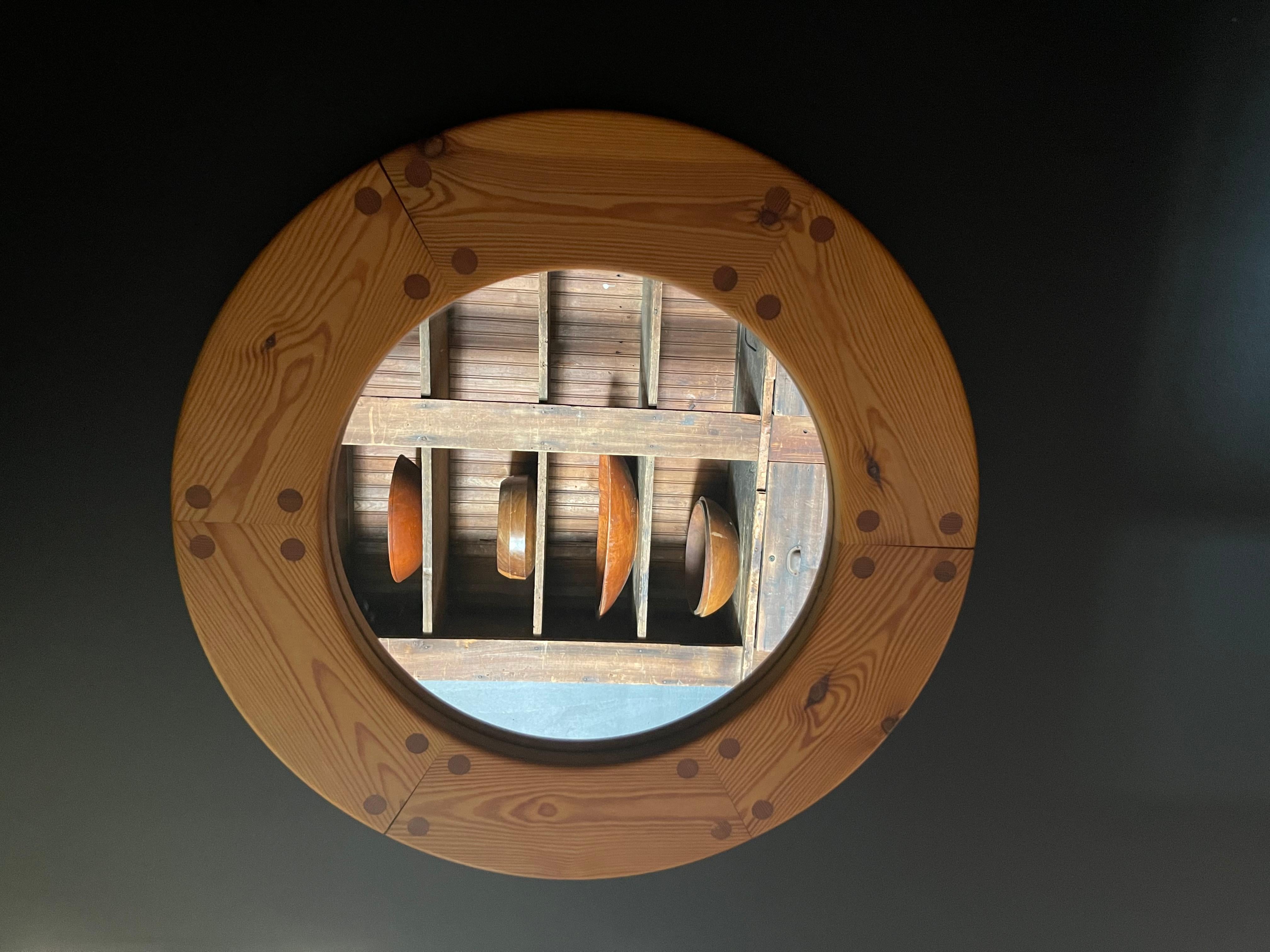 Danish Pine Pegged Round Nautical Style Mirror For Sale 1