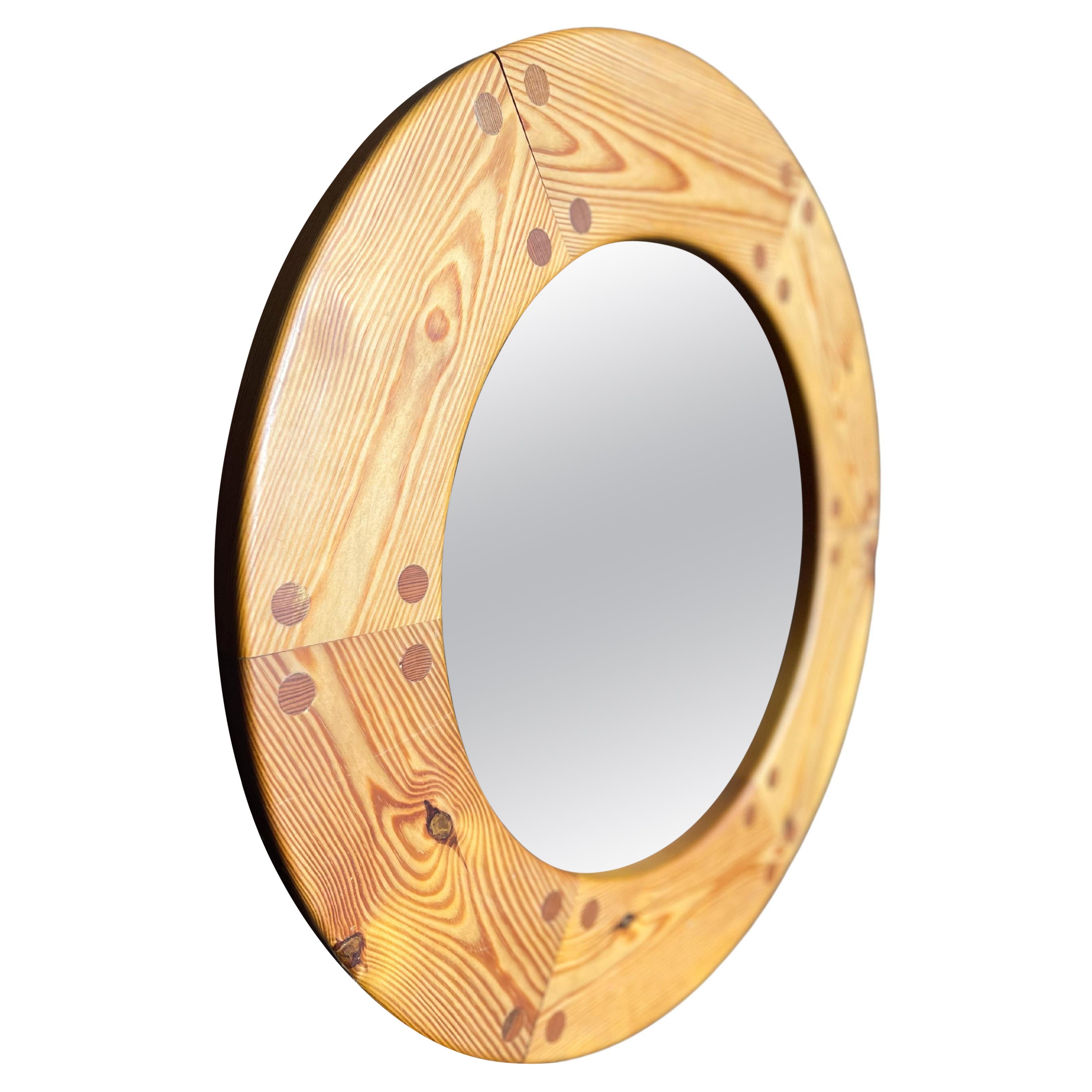 Danish Pine Pegged Round Nautical Style Mirror, Scandinavian