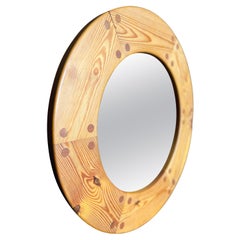 Vintage Danish Pine Pegged Round Nautical Style Mirror, Scandinavian