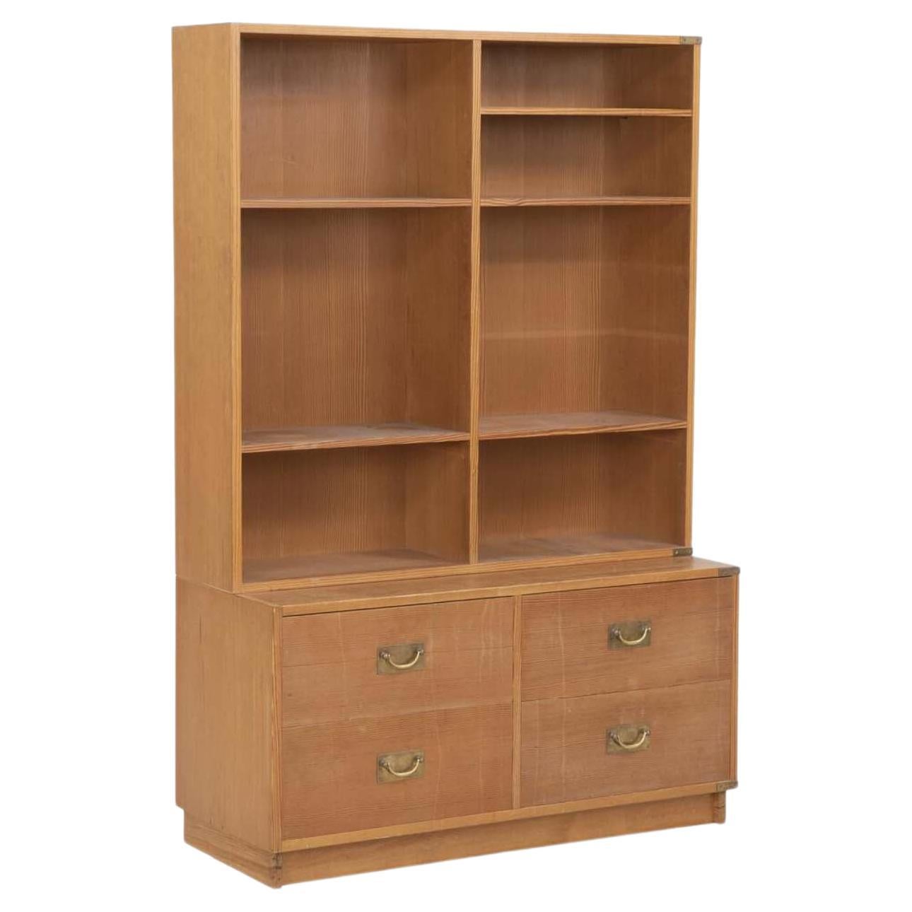 Danish Pine Wall Unit with Bookshelf and Chest of Drawers For Sale
