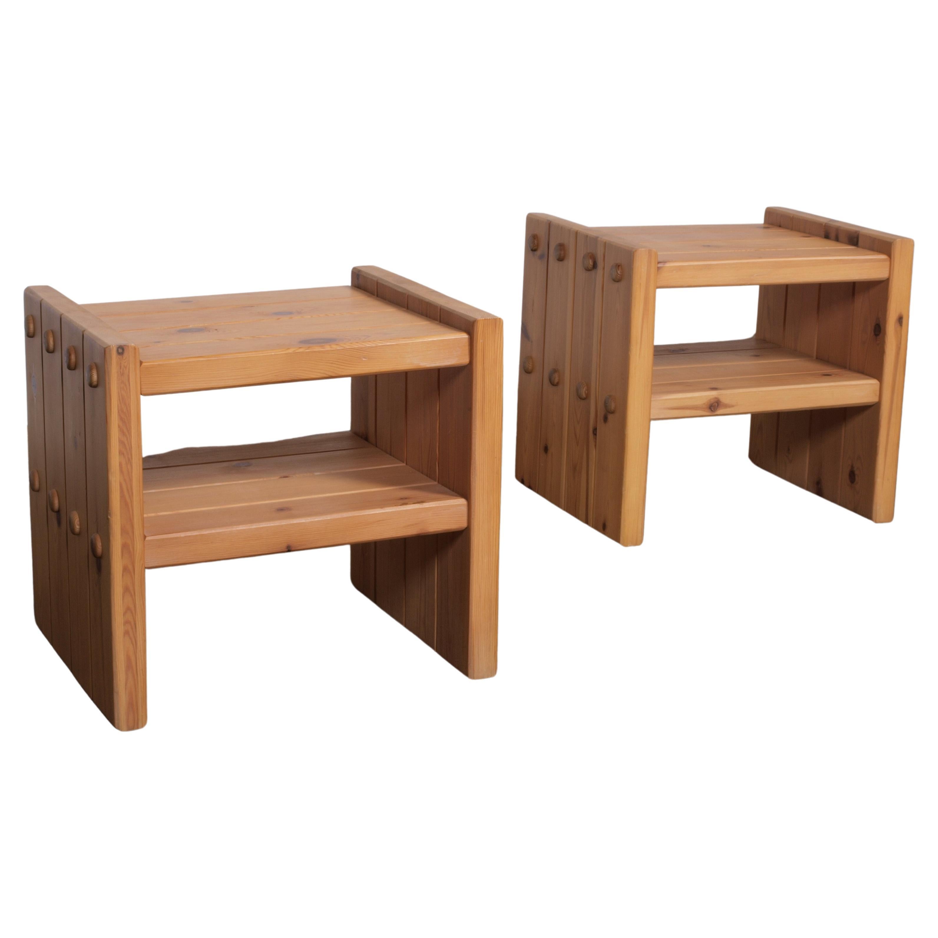 Danish Pine Wood Nightstand / Bedside Table For Sale