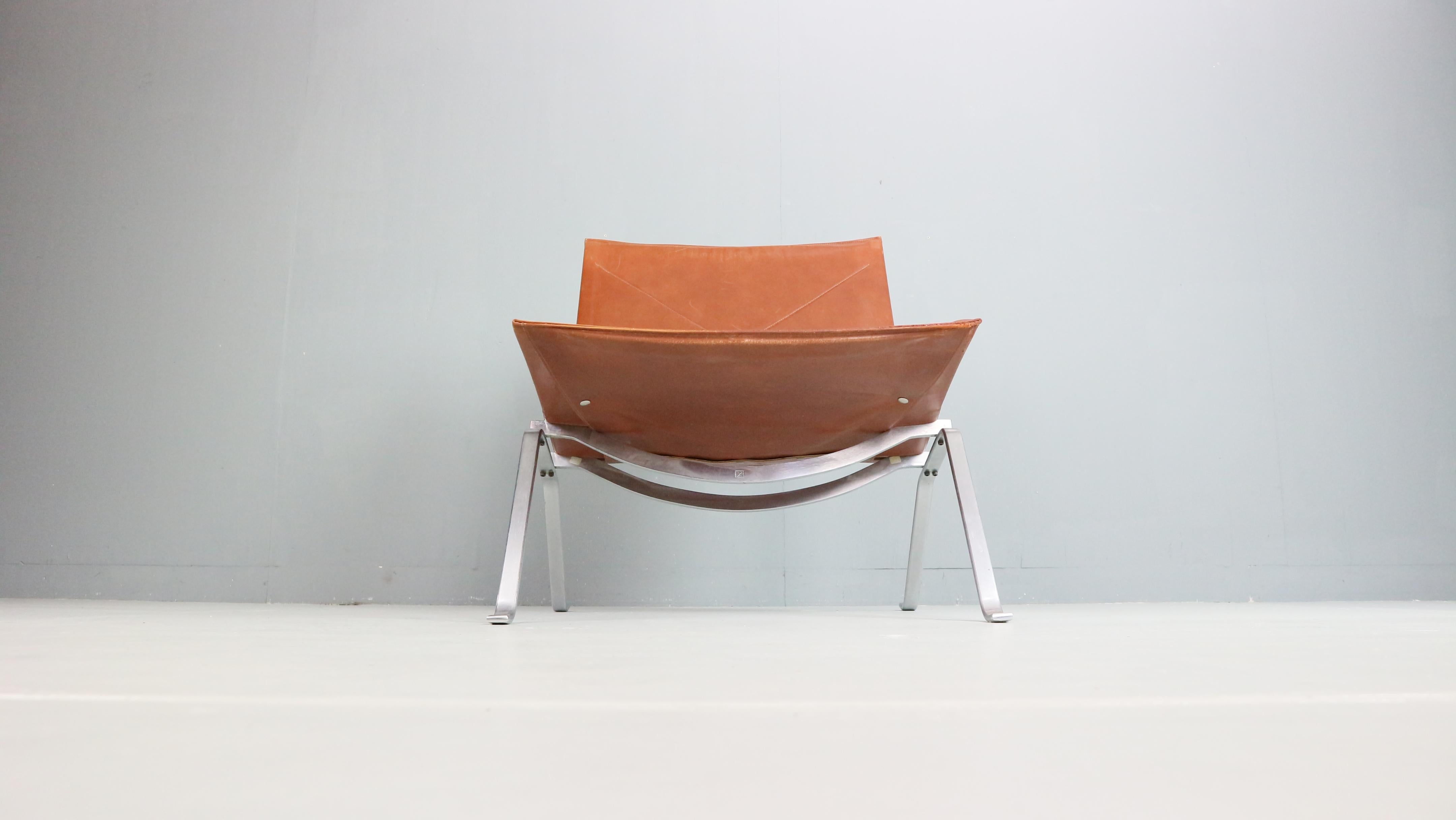 Steel Danish PK22 Leather Easy Chair by Poul Kjaerholm for E. Kold Christensen, 1956