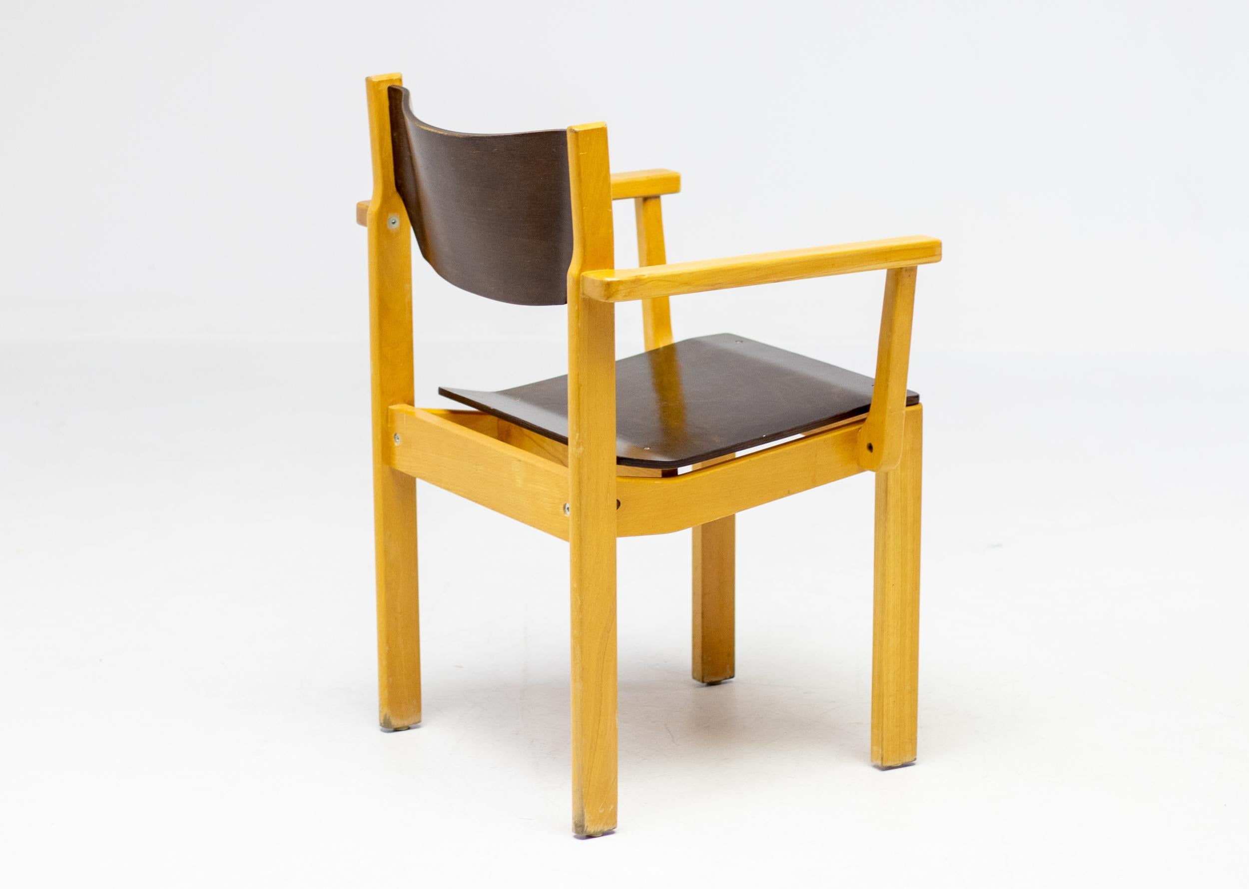 Ash Danish Plywood Arm Chairs For Sale