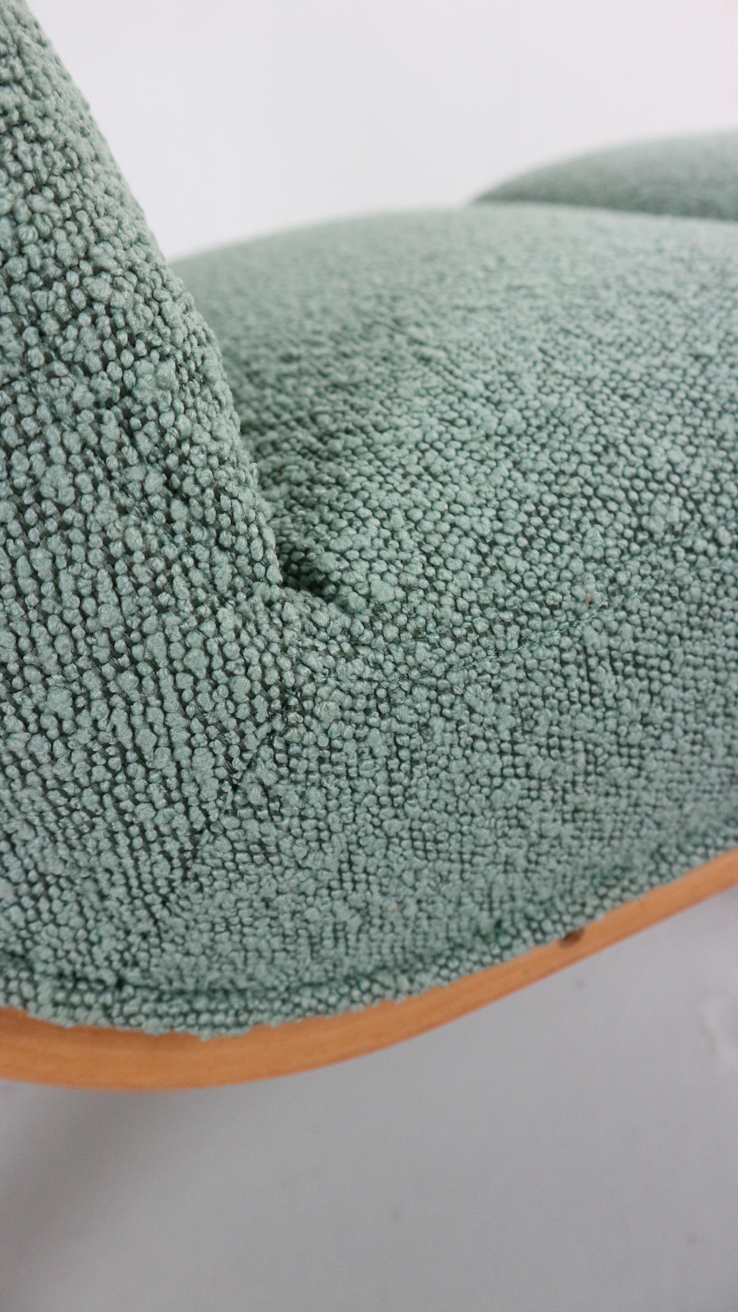 Danish Plywood Lounge Chair by Magnus Olesen,  in mint bouclé 2