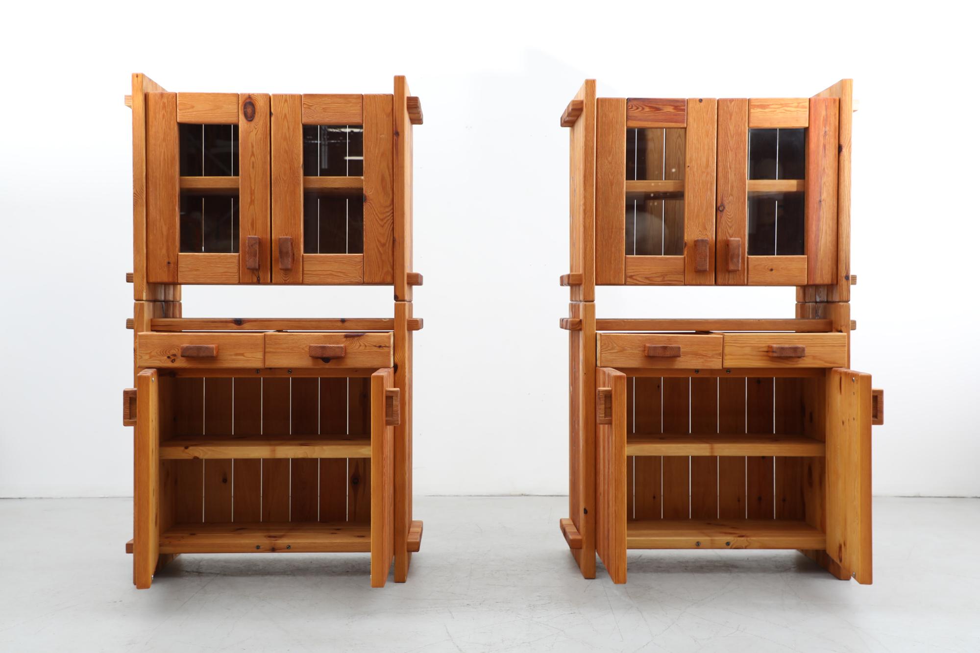 Danish Brutalist Pomeranian Pinewood Cabinets by Christian IV for Chr. 4, 1970 For Sale 11