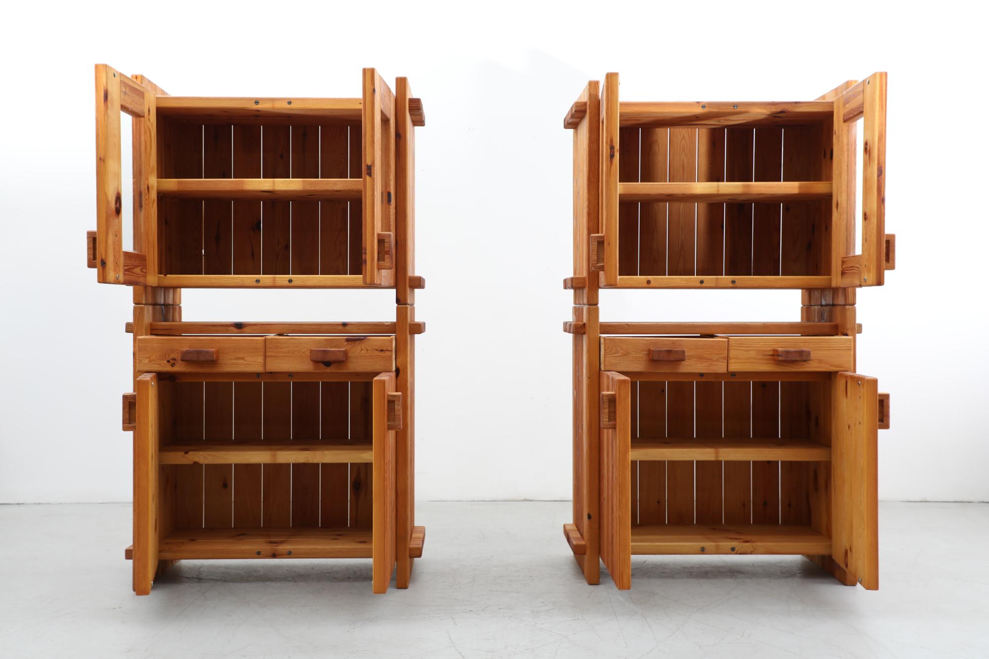 Danish Brutalist Pomeranian Pinewood Cabinets by Christian IV for Chr. 4, 1970 For Sale 12