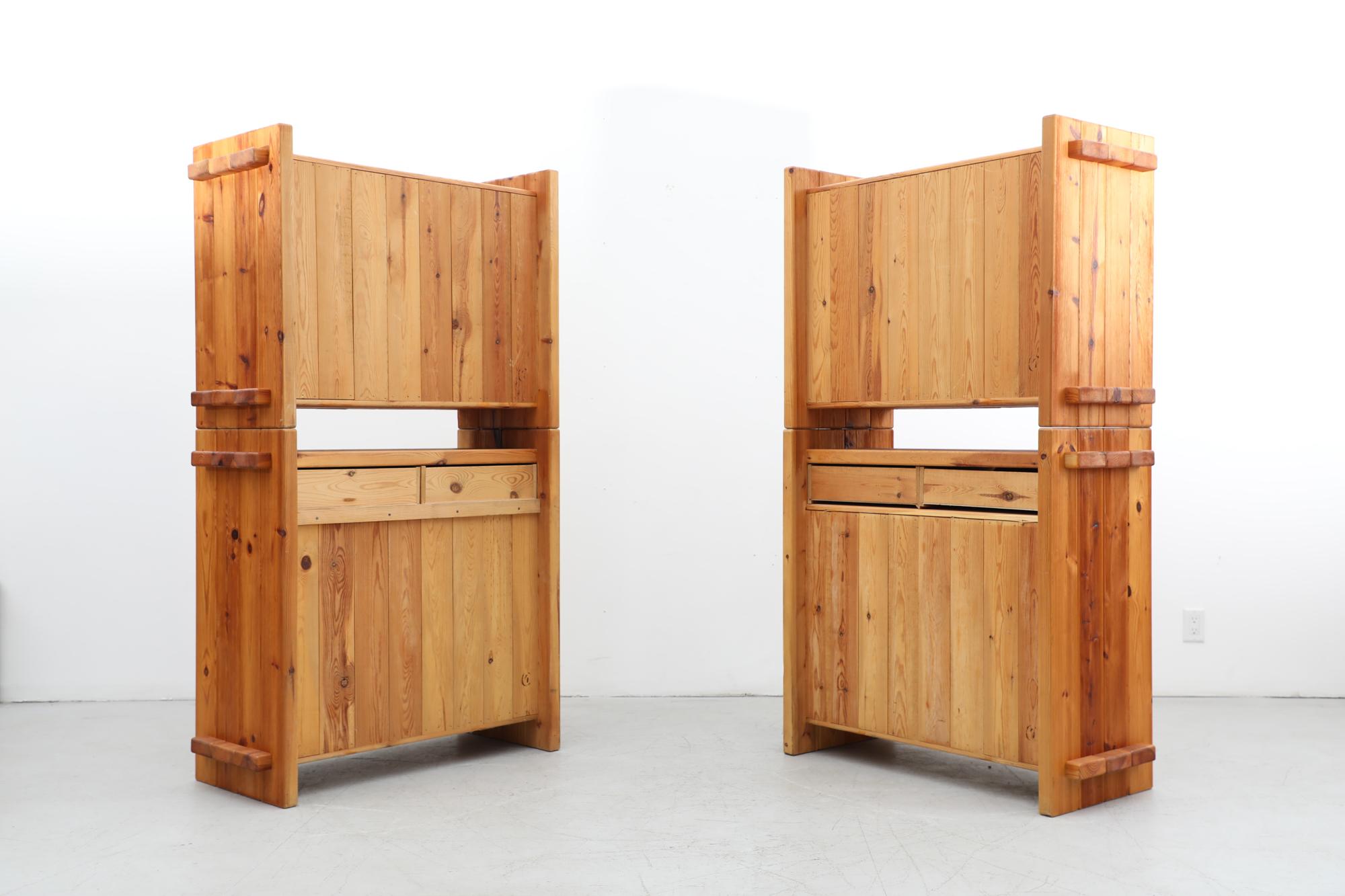 Mid-Century Modern Danish Brutalist Pomeranian Pinewood Cabinets by Christian IV for Chr. 4, 1970 For Sale
