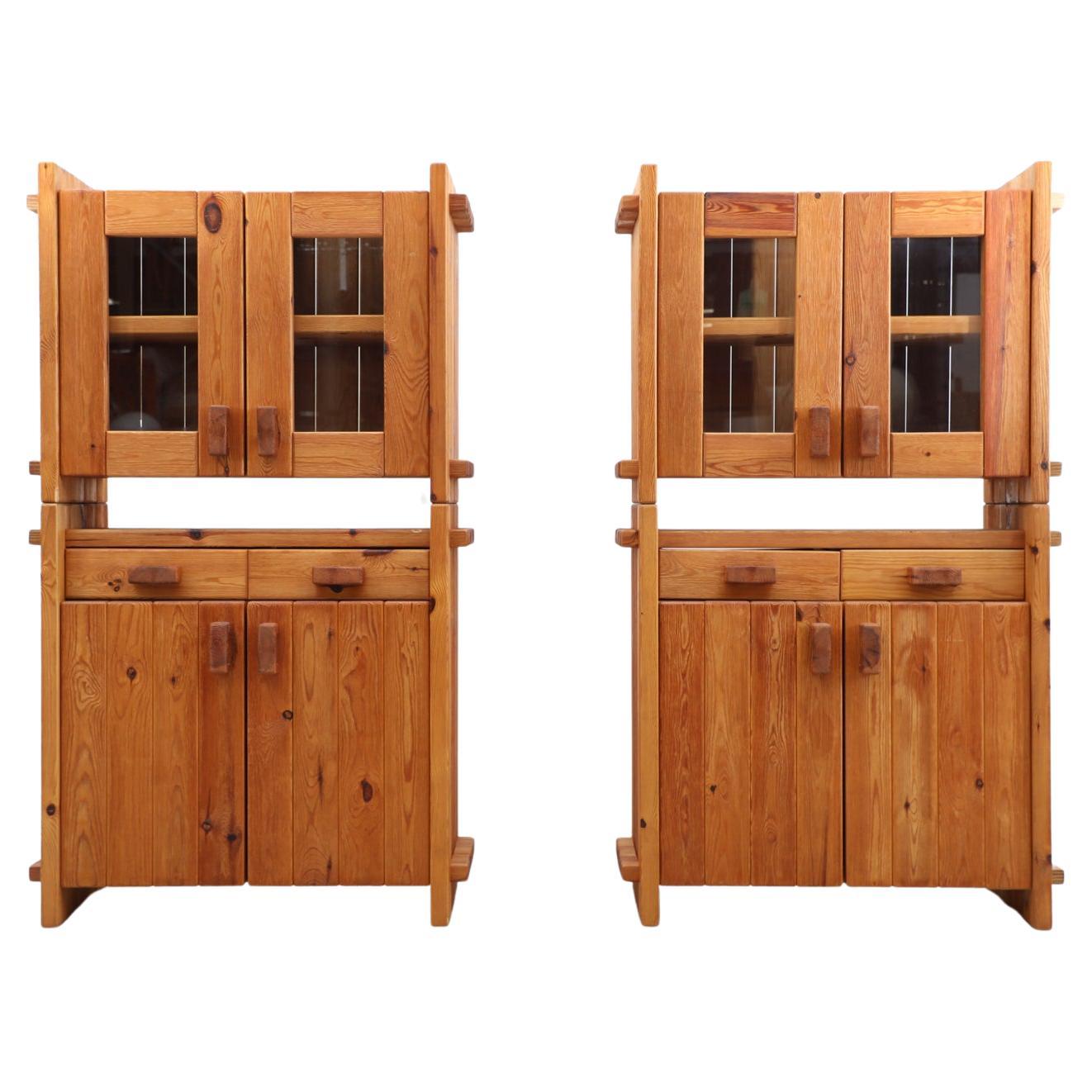 Danish Brutalist Pomeranian Pinewood Cabinets by Christian IV for Chr. 4, 1970 For Sale
