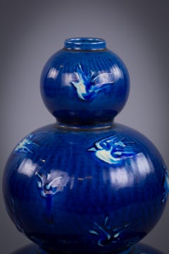 Dänische Porzellanvase mit blauer Glasur in Form von drei Kürbissen, Bing & Grondahl, um 1925